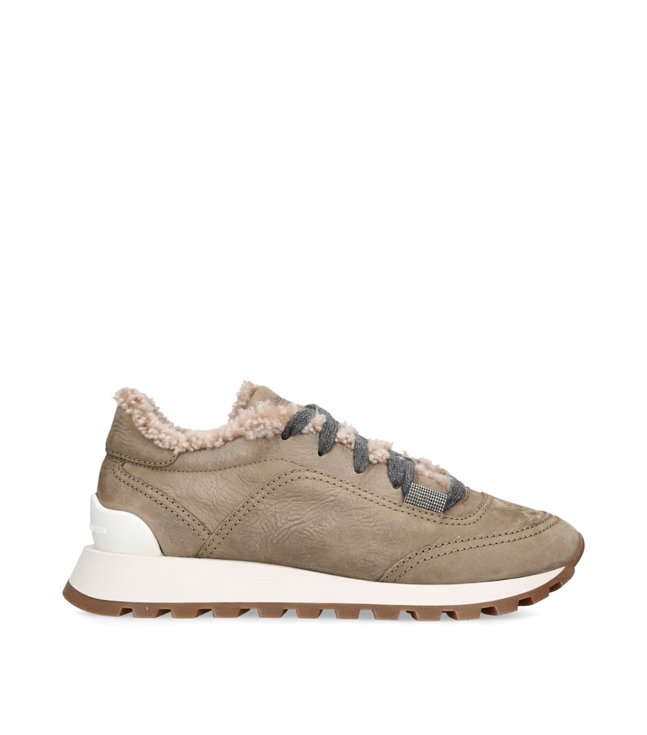 Brunello Cucinelli Shearling-Lined Runner Sneakers Taupe Image 1