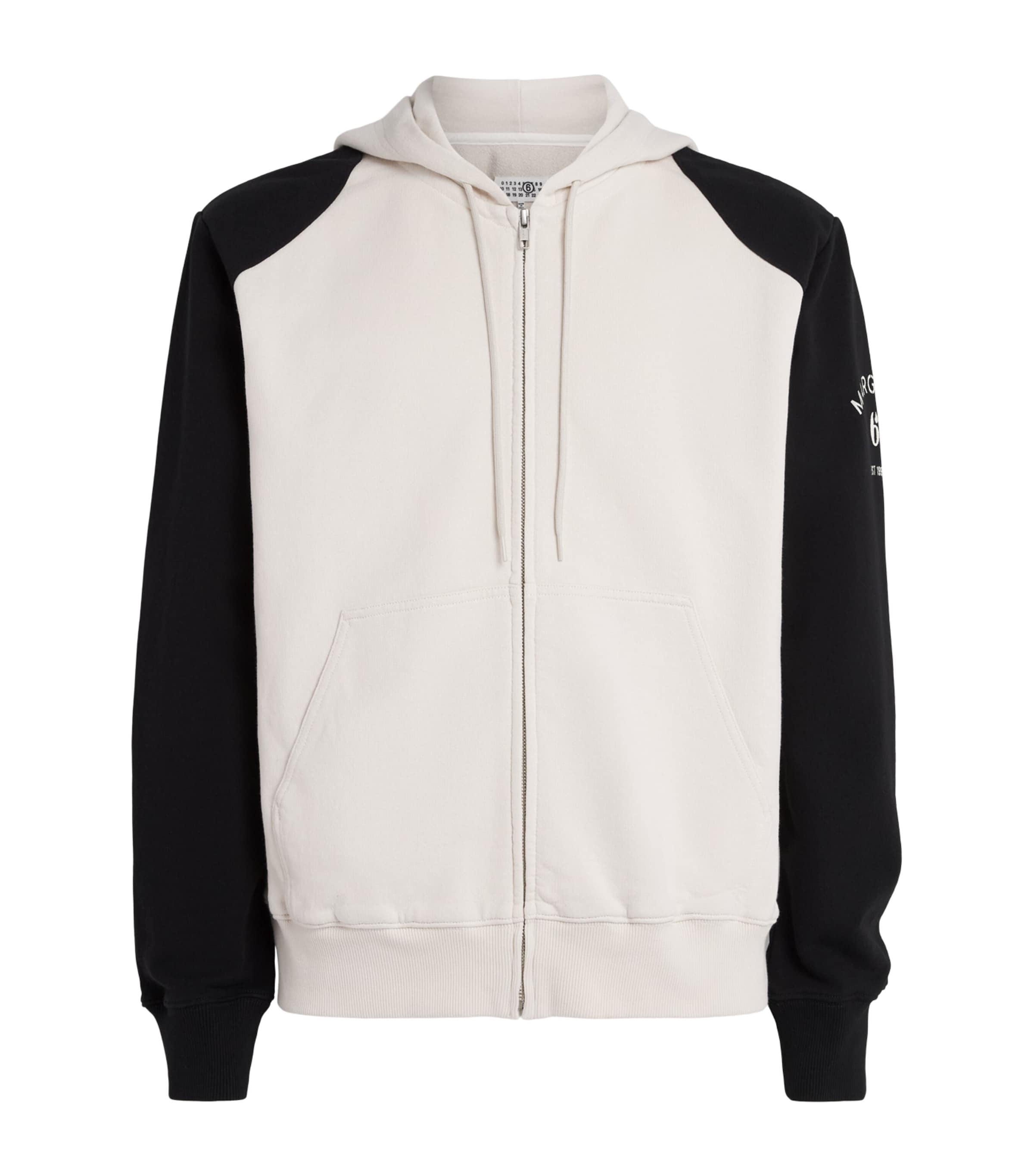 MM6 Maison Margiela Mens Cotton Two-Tone Zip-Up Hoodie Ecru/black Image 1