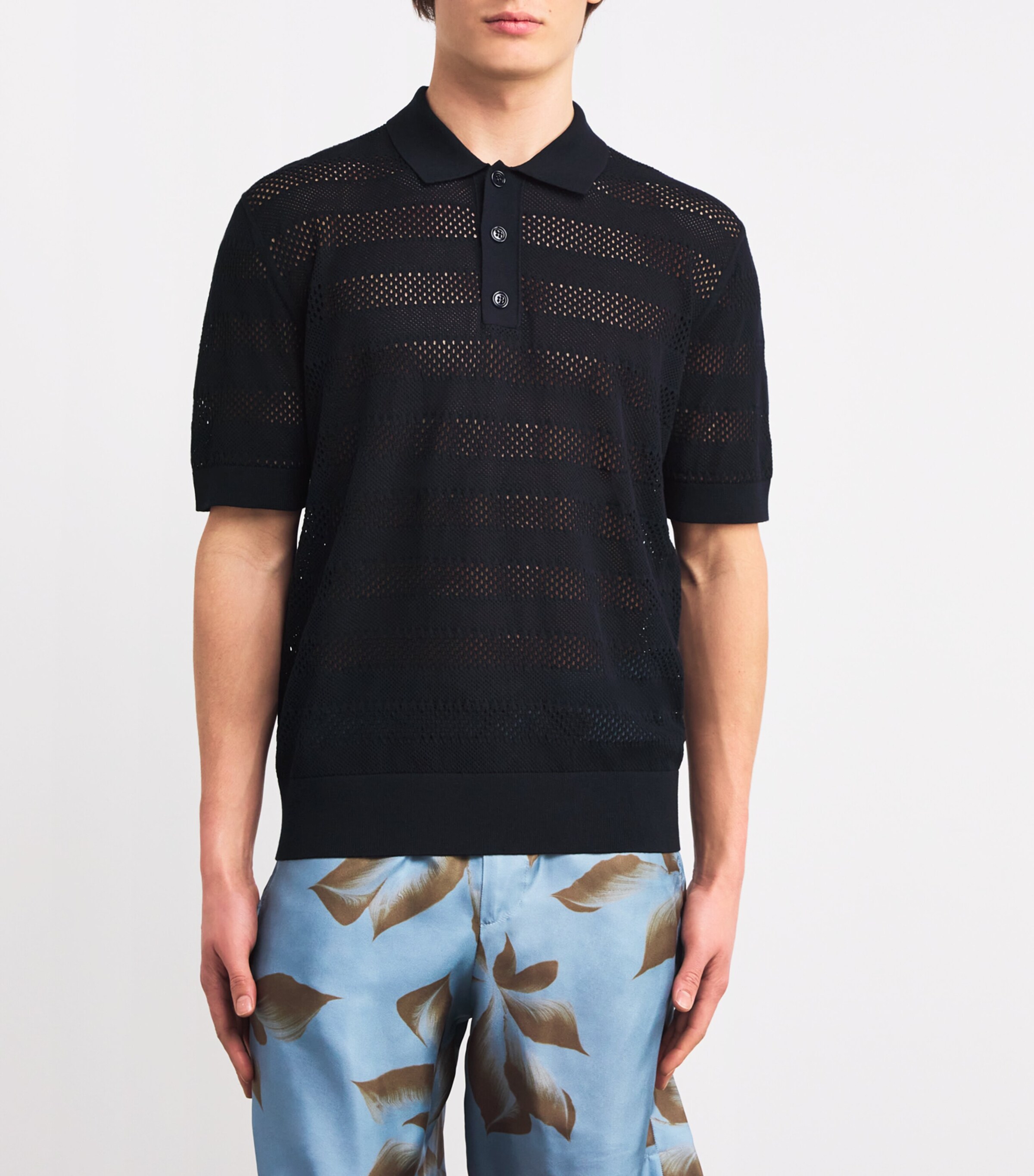 Crocheted Polo Shirt 509 NAVY Image 3