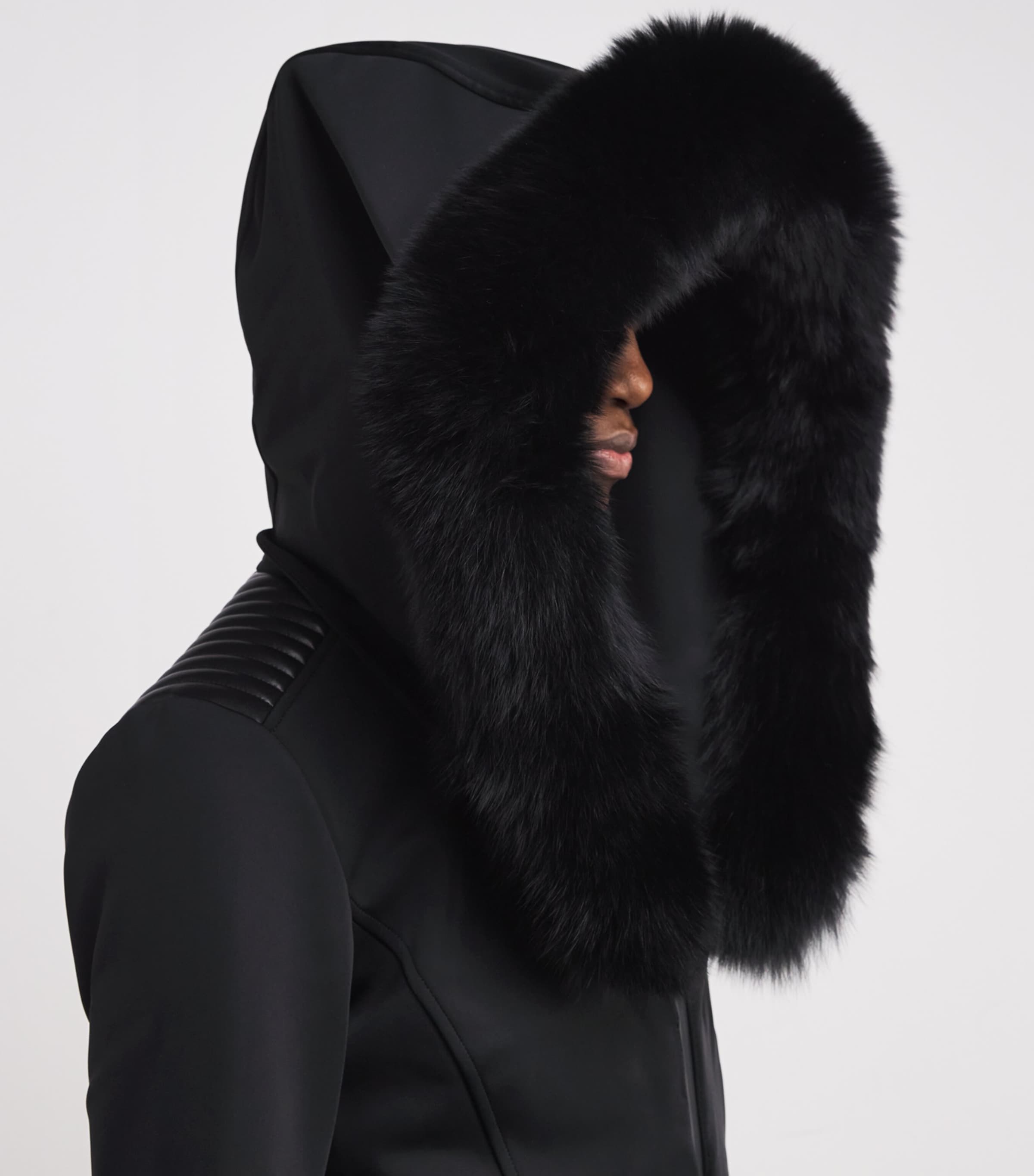 Bonded Fleece Fox Fur-Trim Elle-ZR Ski Suit BLACK Image 4