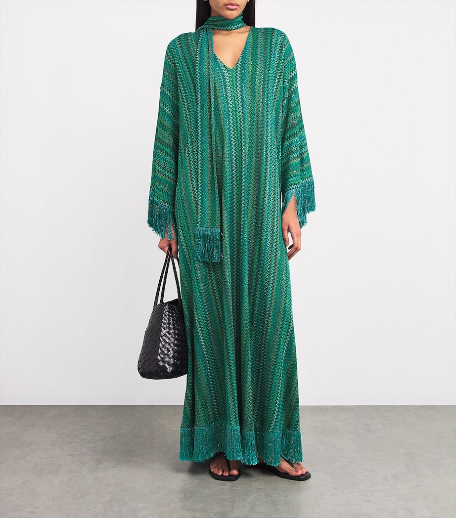 Fringed Zigzag Kaftan S614K EMRLD TEAL BLK Image 2