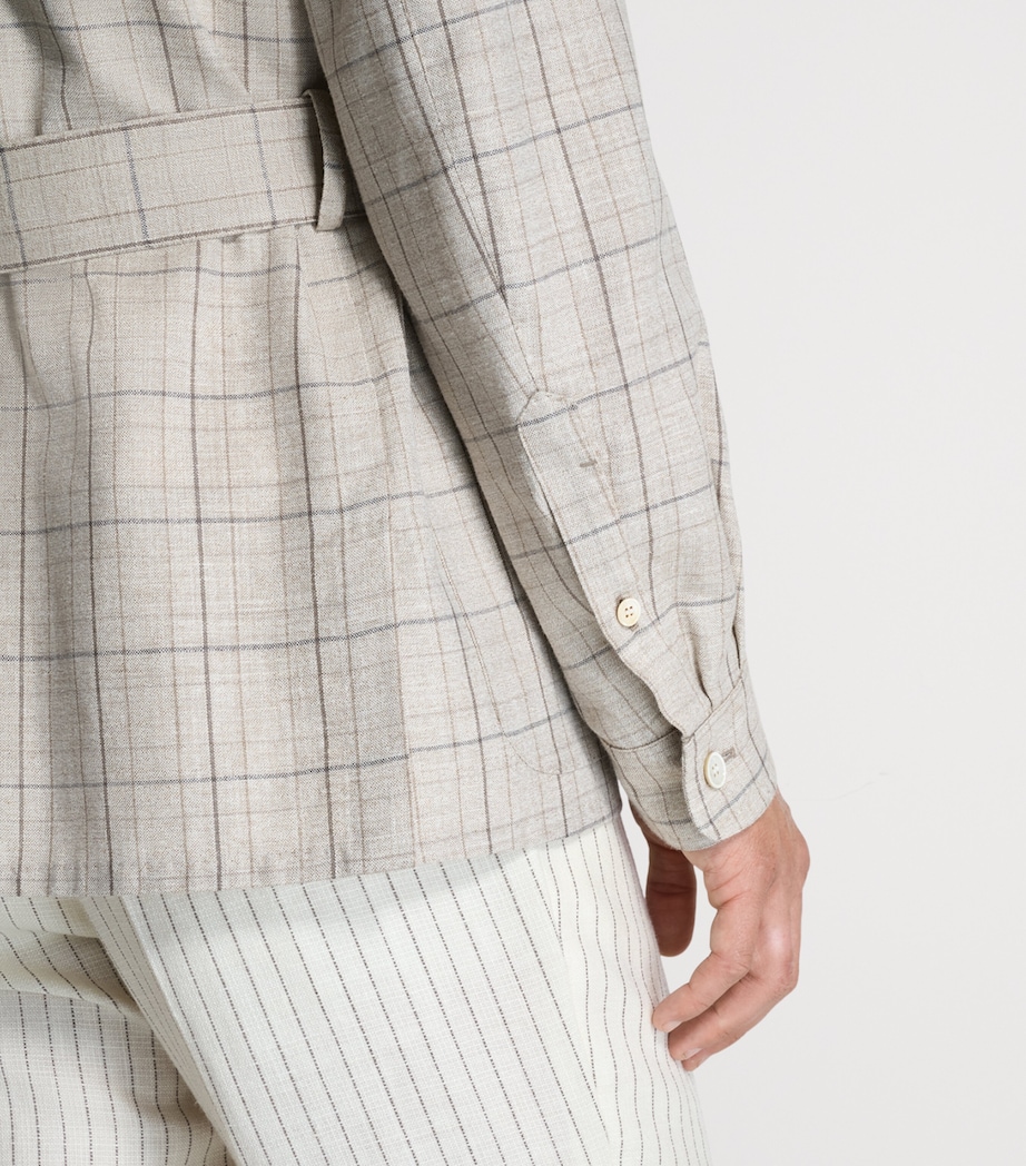 Dunhill Mens Wool-Silk-Linen Check Belted Jacket Image 6