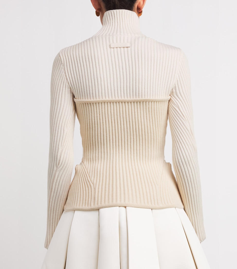 Wool-Blend Corset Sweater 0103-WHITE/ECRU Image 4