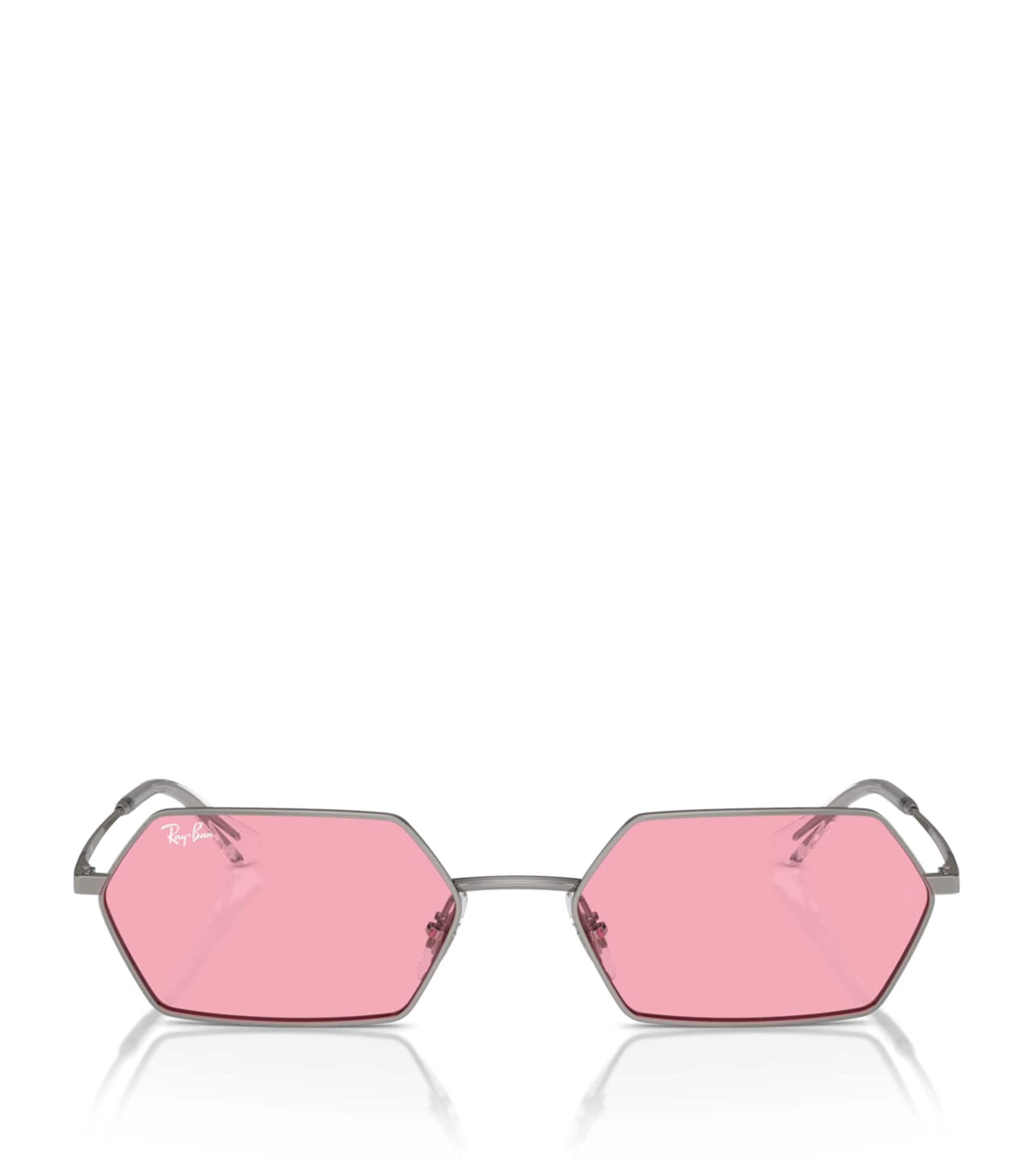 Ray Ban Yevi Bio-based Sunglasses Gunmetal Frame Pink Lenses 55-18 In Grey