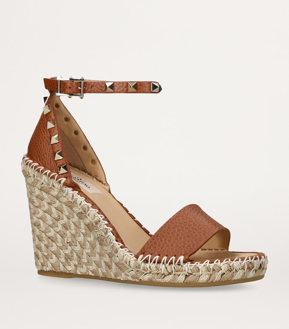 Leather Rockstud Espadrille Wedges 105 MID BROWN Image 4