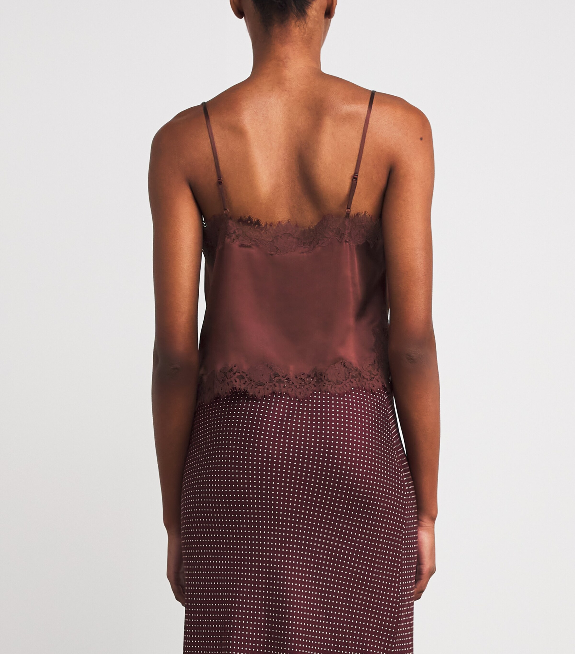 DÔEN Womens Silk Lace-Trim Kira Top Café Brun Image 4