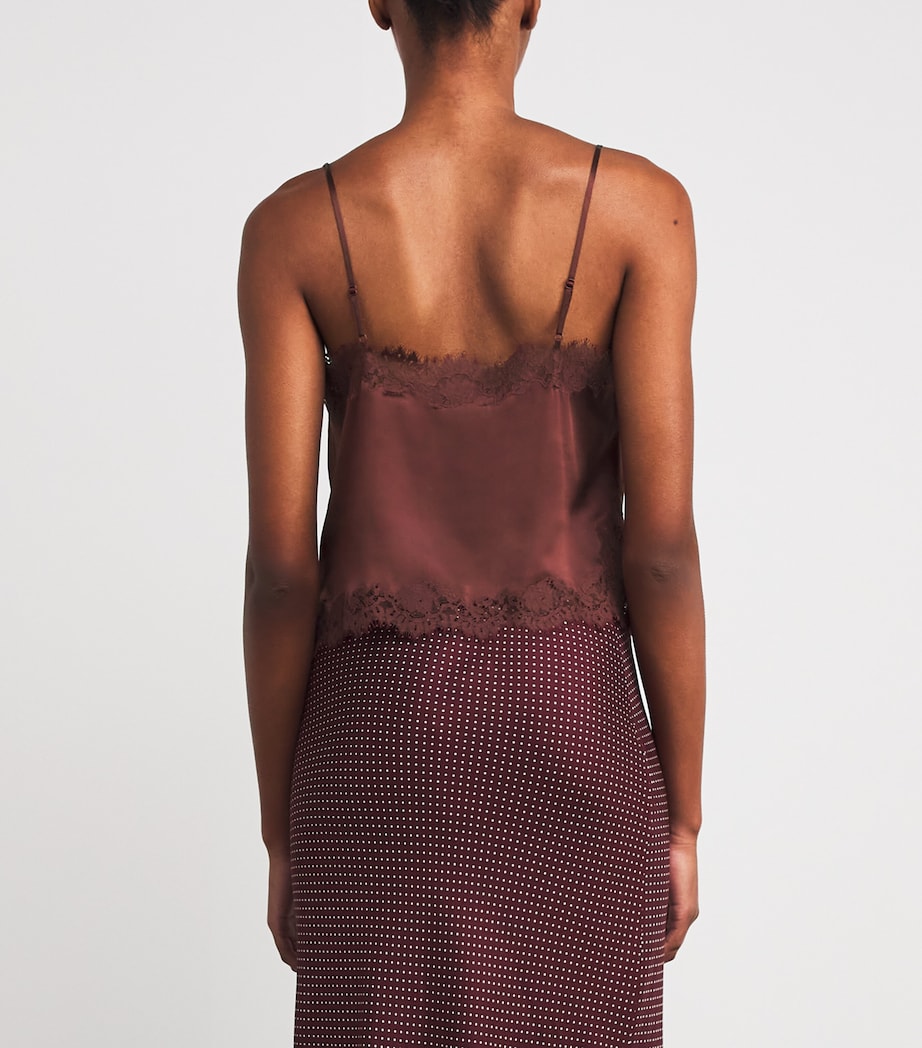 DÔEN Womens Silk Lace-Trim Kira Top Café Brun Image 4