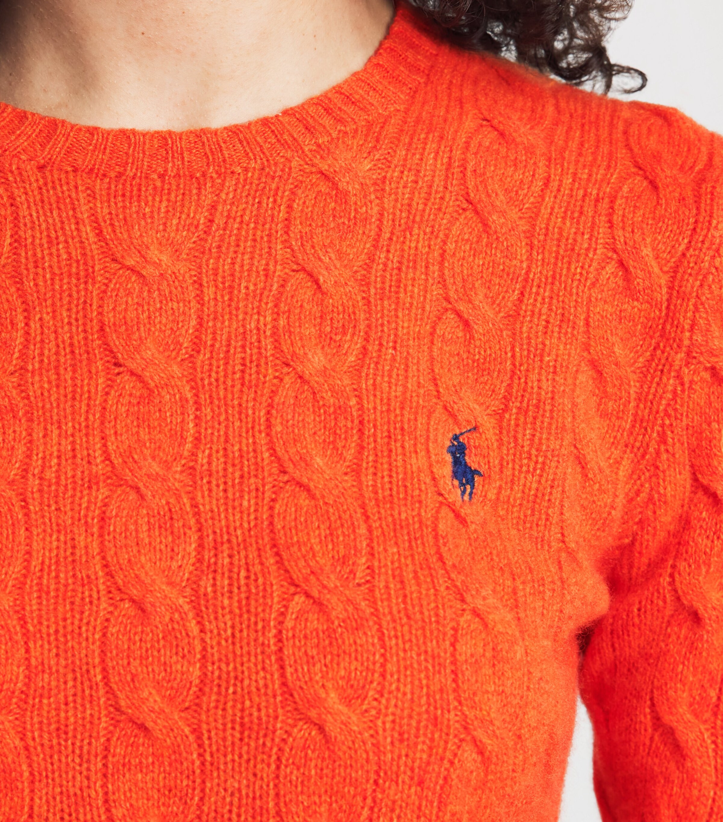 Polo Ralph Lauren Womens Wool-Cashmere Cable-Knit Sweater Orange Rust Heather Image 3