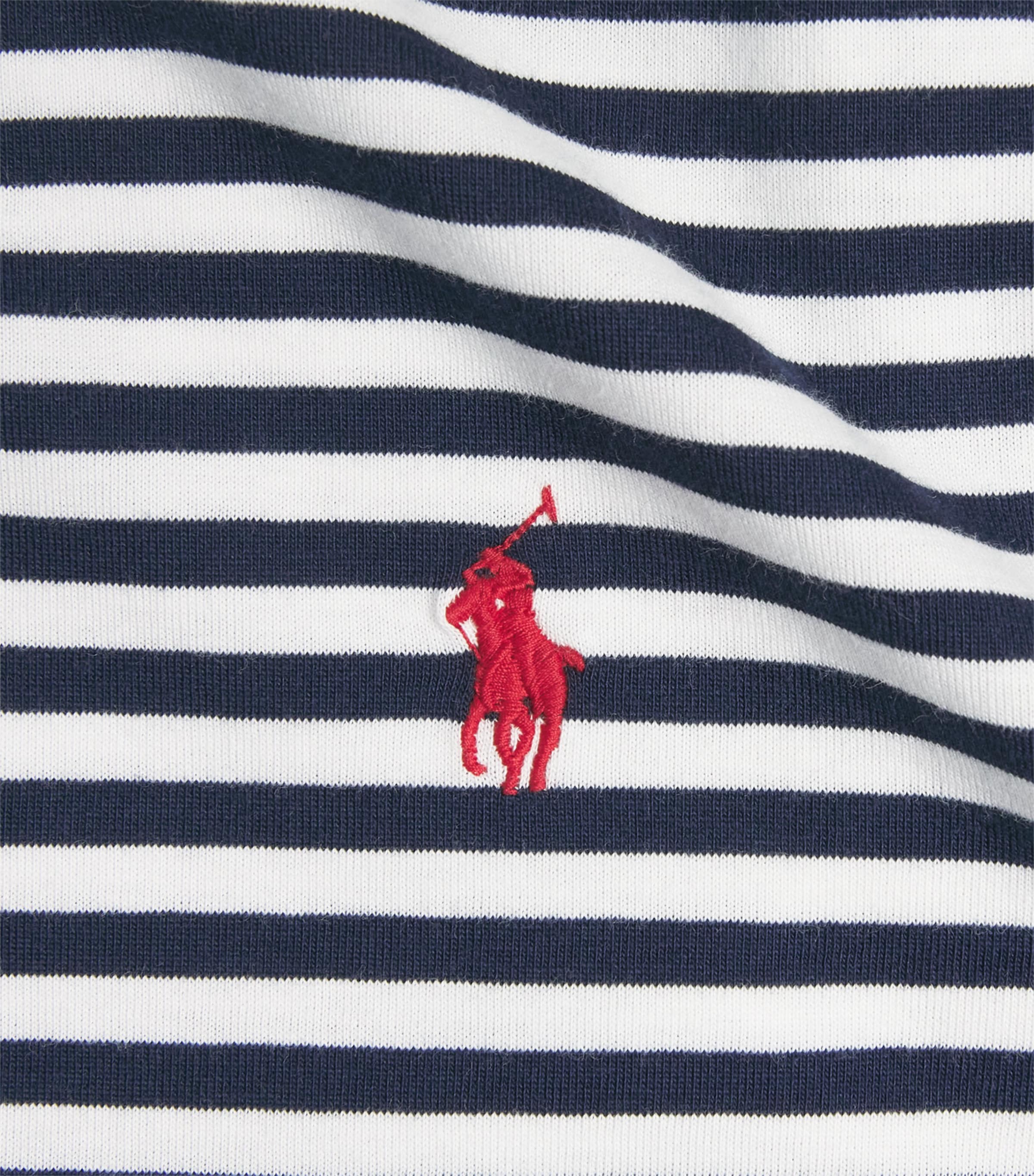 Polo Ralph Lauren Mens Cotton Stripe Polo Pony Slim T-Shirt Newport Navy/white Image 6