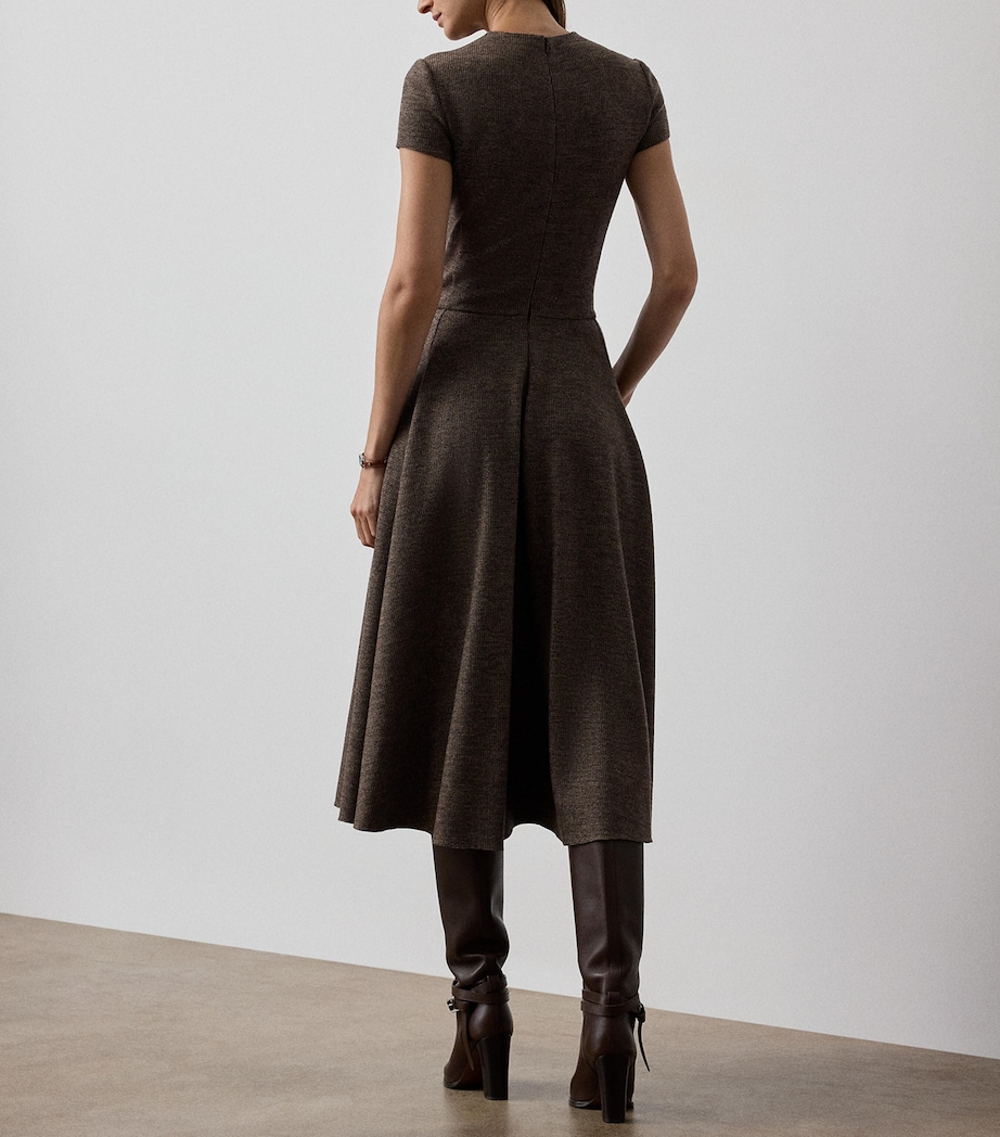 Wool Tick-Weave Margaret Midi Dress DARK BROWN/CAMEL Image 3