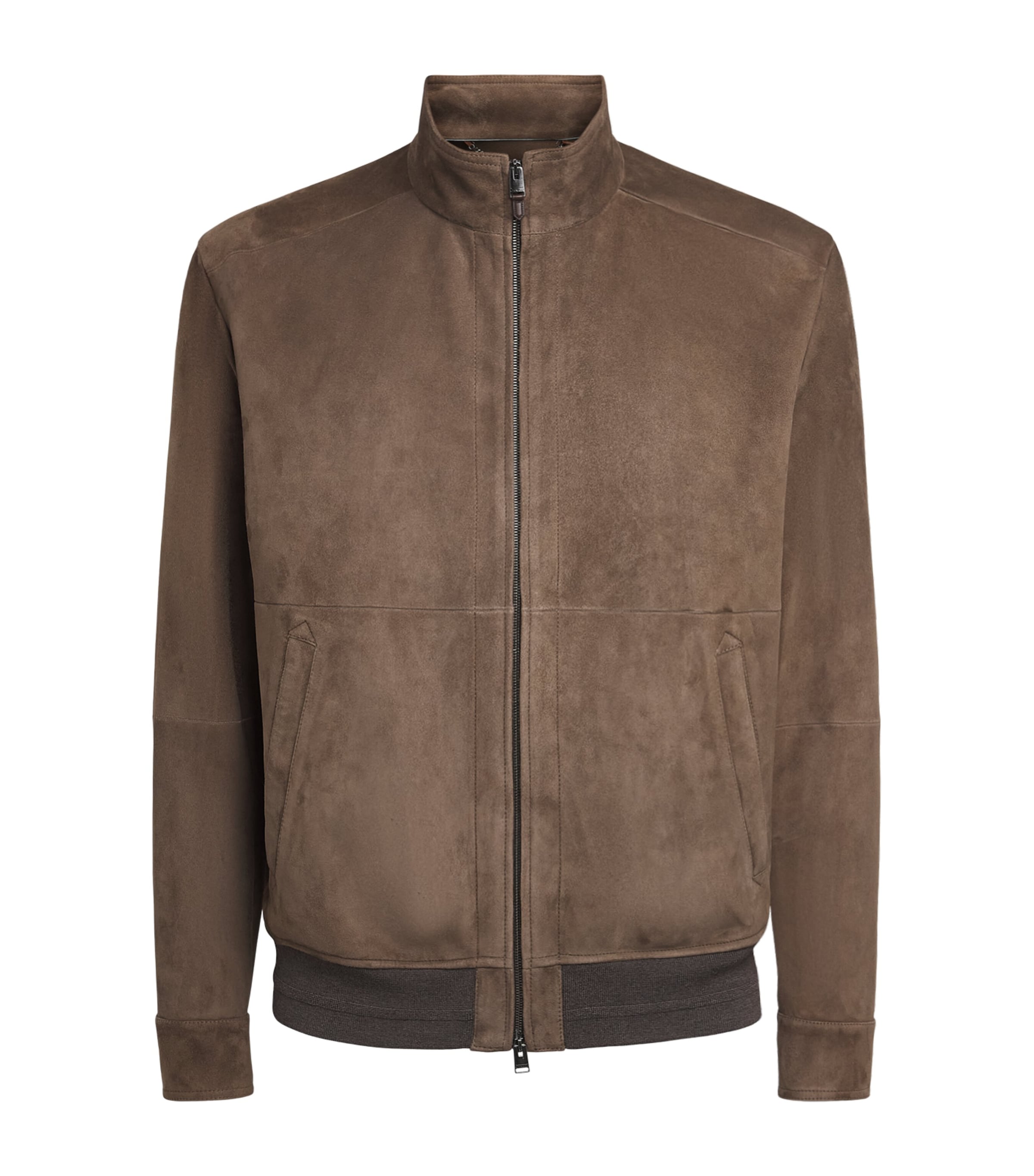 Canali Mens Lamb Suede Bomber Jacket Brown Image 1