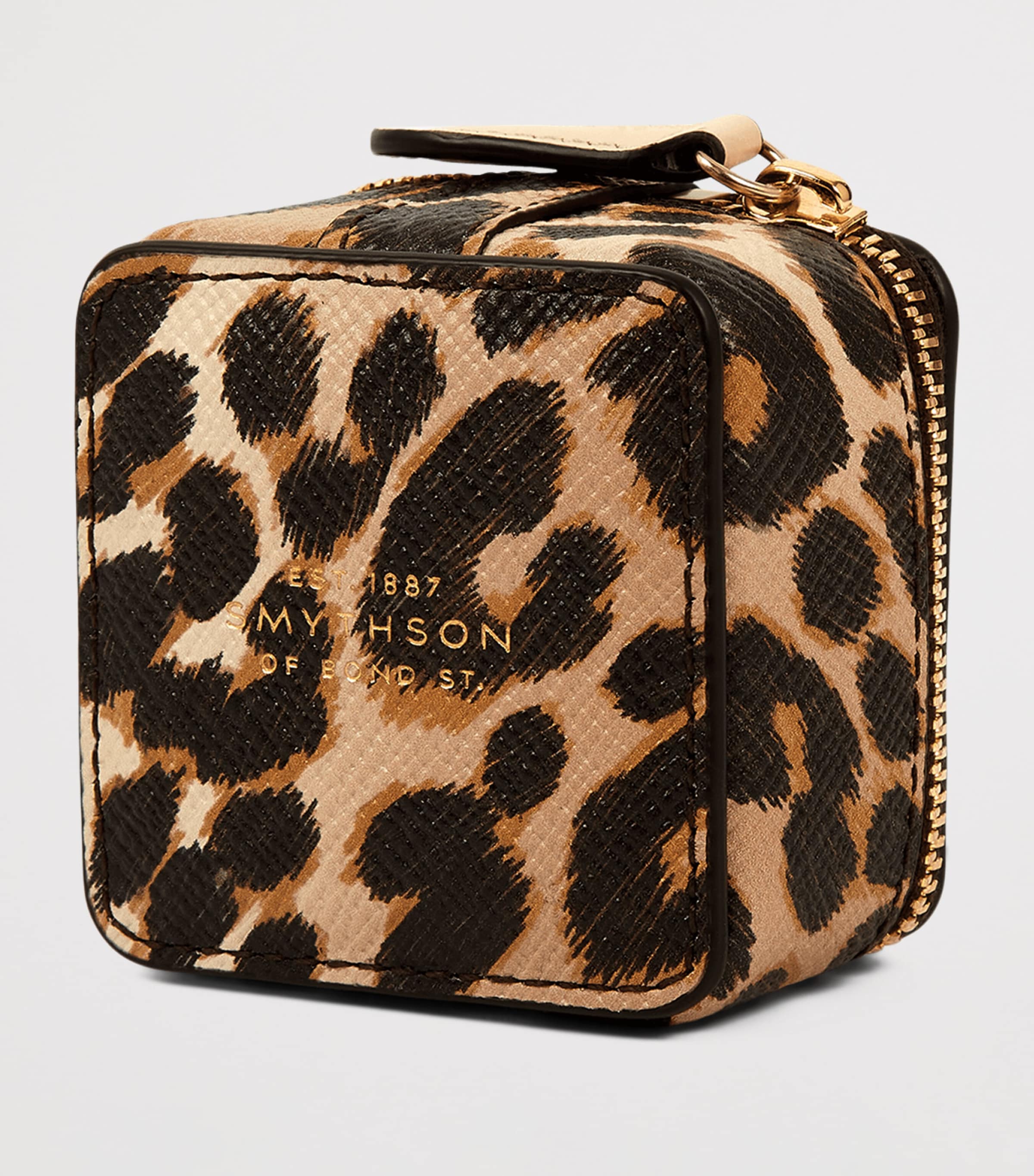 Smythson Panama Leather Leopard Print Trinket Case Sand Image 4