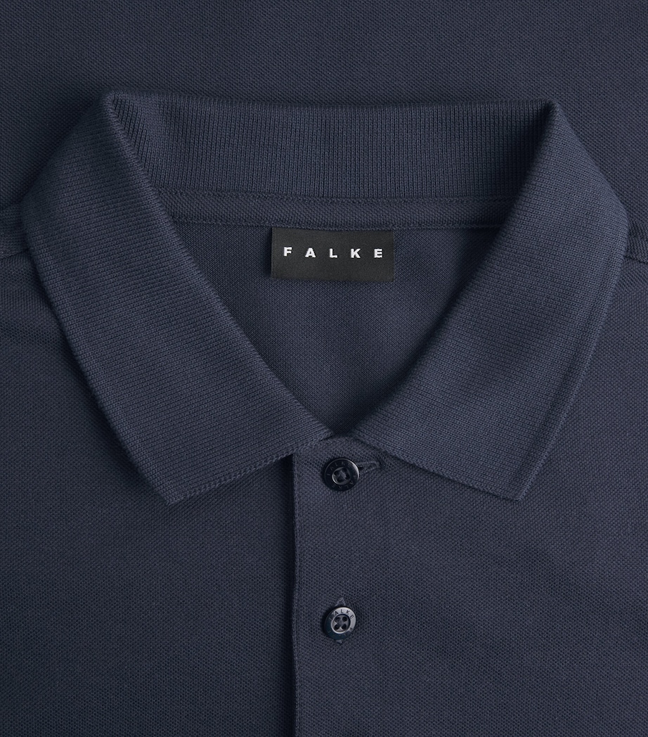 Falke Mens Pima Cotton Piqué Polo Shirt Space Blue Image 6