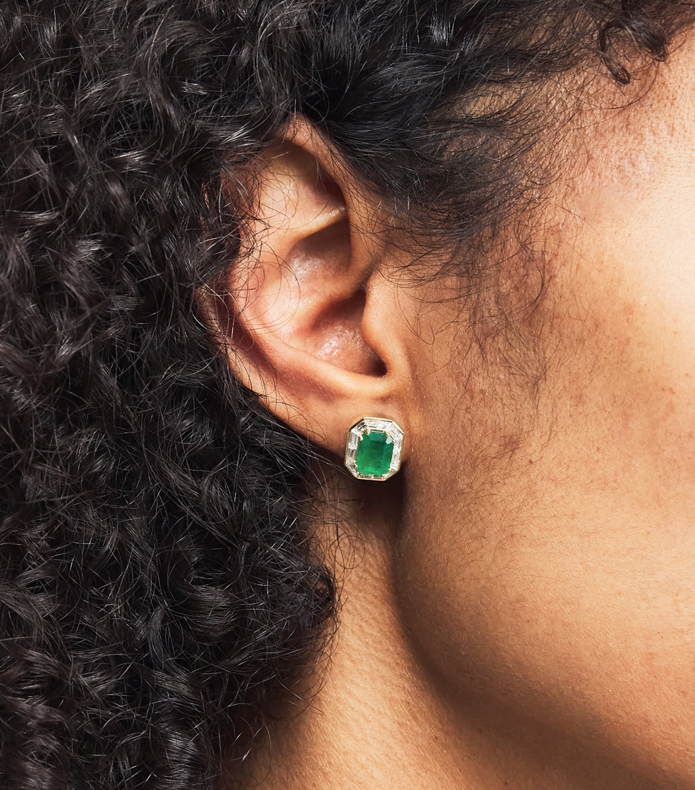 Yellow Gold, Diamond and Emerald Halo Earrings YELLOW GOLD Image 2