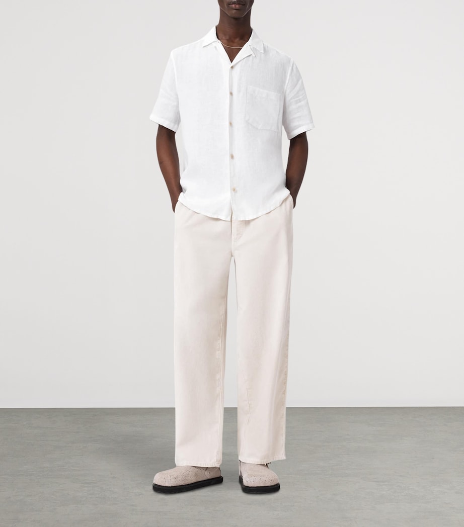 AllSaints Mens Linen Embroidered Tri Shirt Ecru Image 2