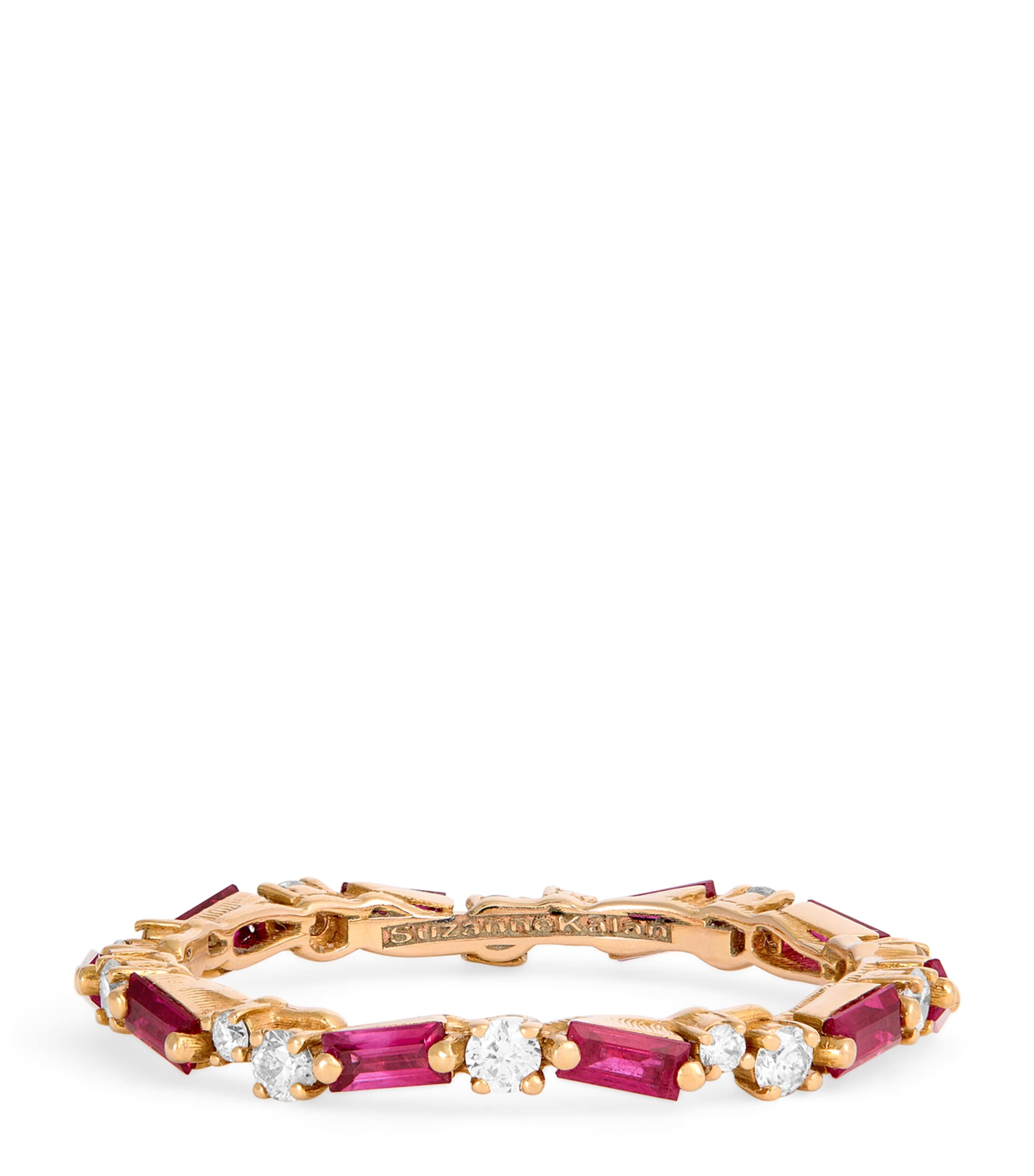 Suzanne Kalan Rose Gold, Diamond And Ruby Thin Mix Eternity Ring In Gold
