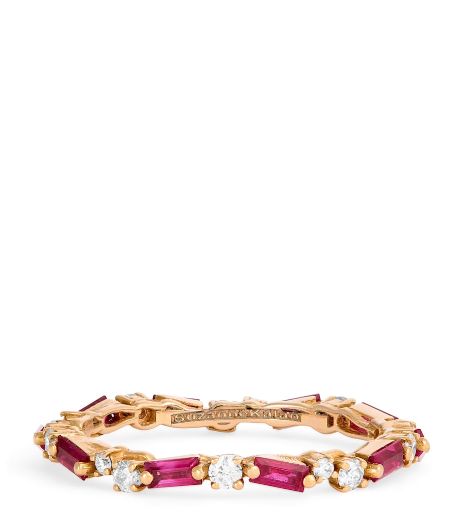 Rose Gold, Diamond and Ruby Thin Mix Eternity Ring 18K RG/R Image 1