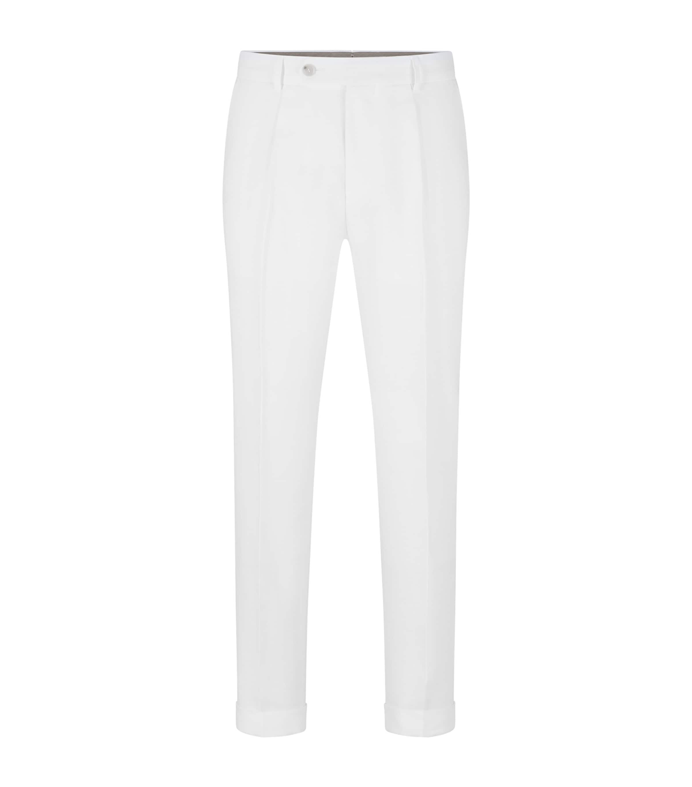 Shop Hugo Boss Linen Tailored Trousers In White