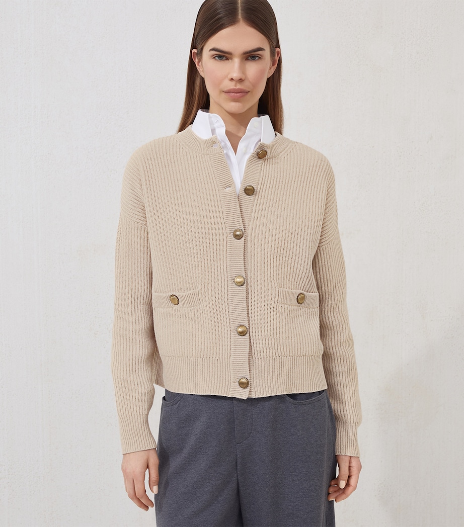 Virgin Wool-Blend Crew Neck Cardigan C9504 Image 2