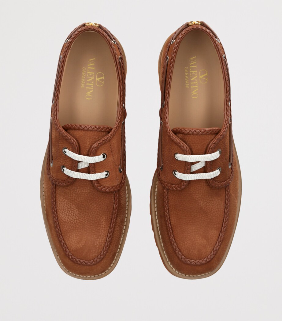 Valentino Garavani Mens Suede Palm Avenue Boat Shoes Tan Image 4