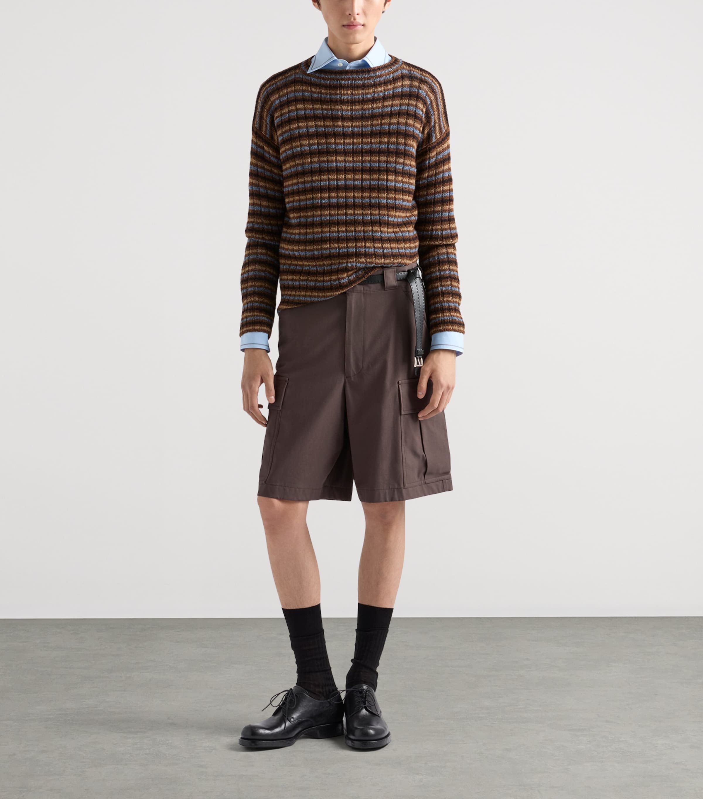 Prada Mens Shetland Wool Stripe Sweater Orange Image 2