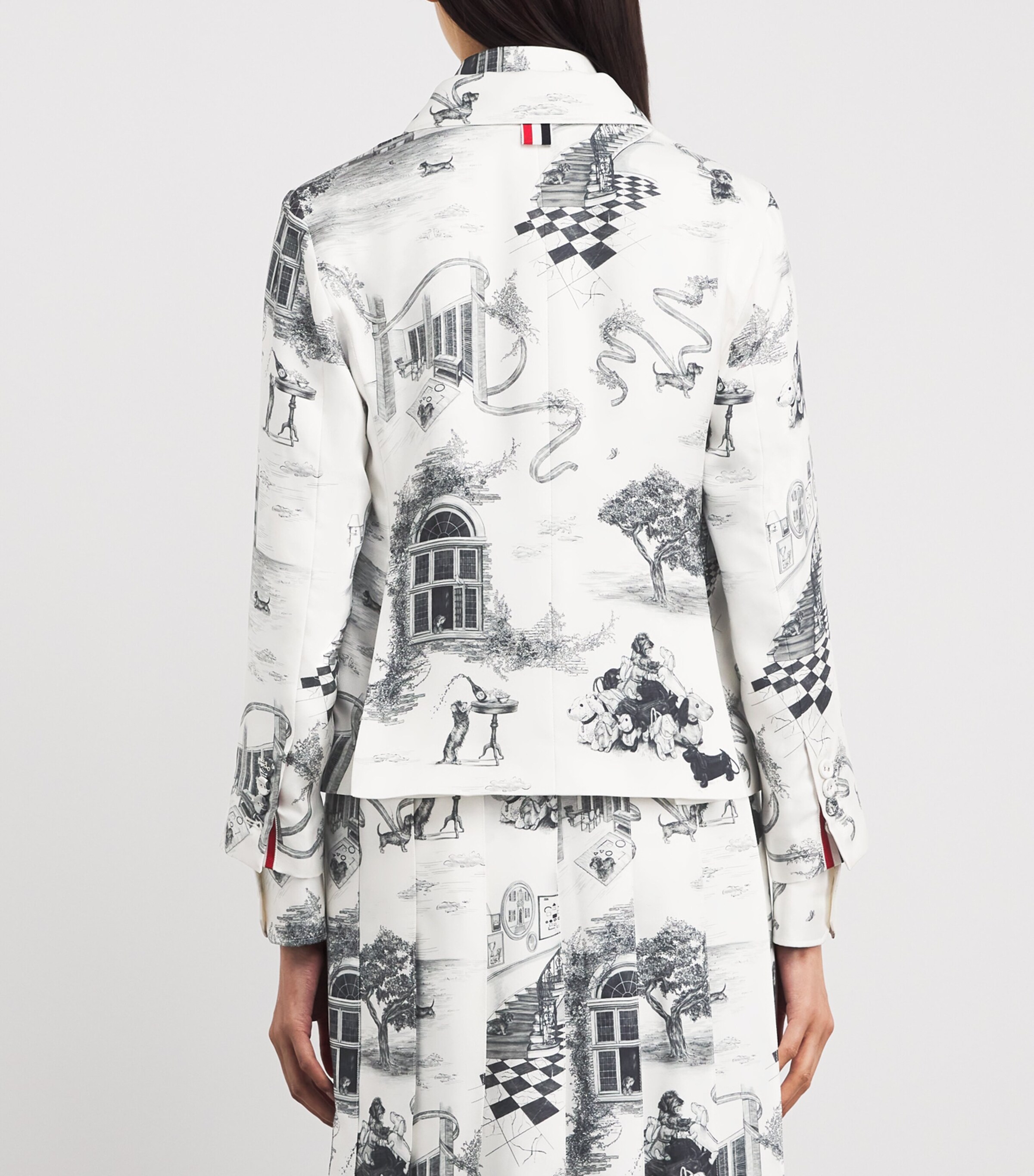 Thom Browne Womens Silk Twill Hector Toile Blazer Blk/wht Image 5