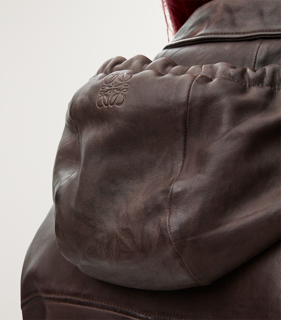 Leather Hooded Jacket DARK BROWN Image 7