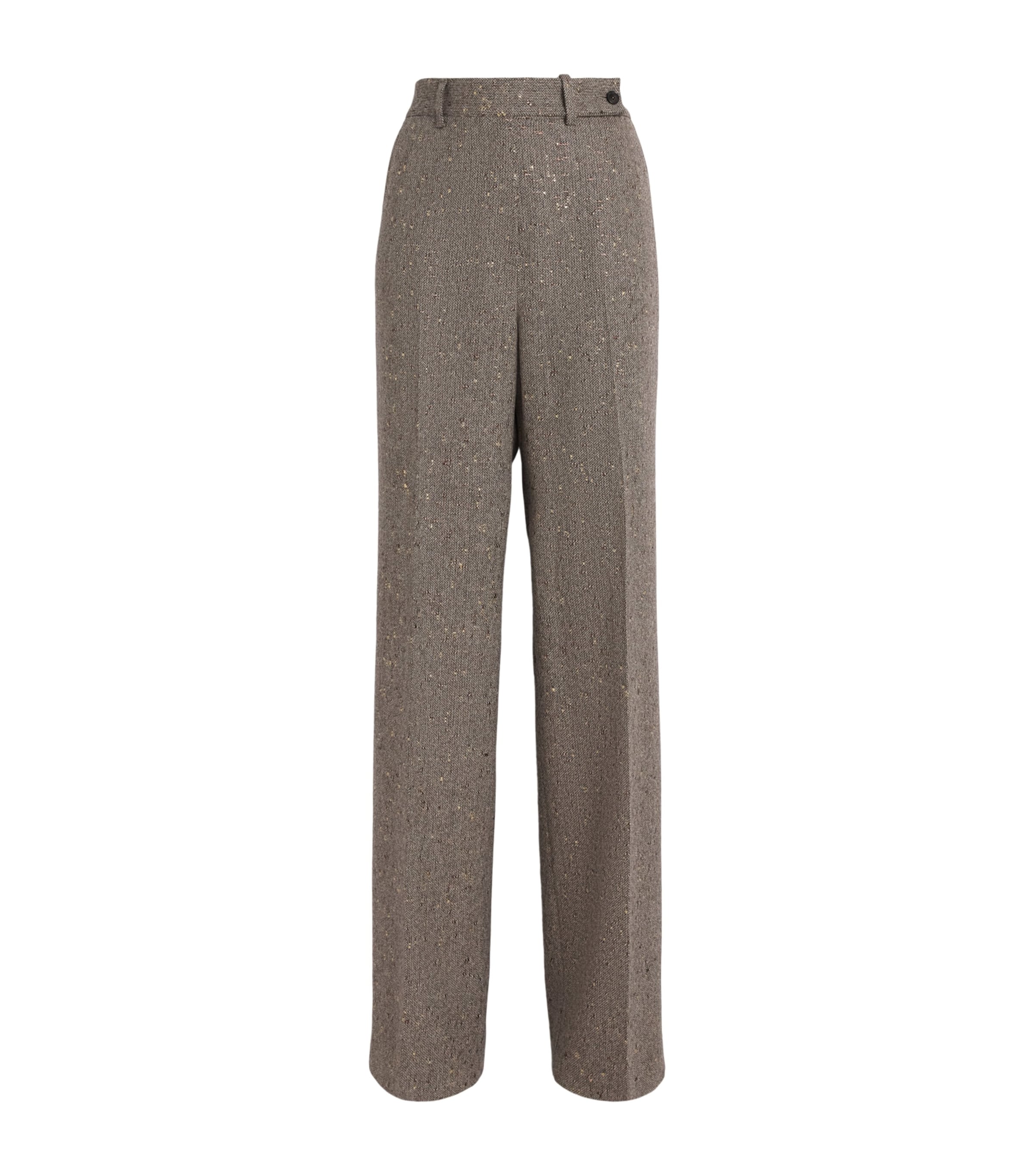 Kiton Virgin Wool-Blend Wide-Leg Trousers Light Brown Tweed