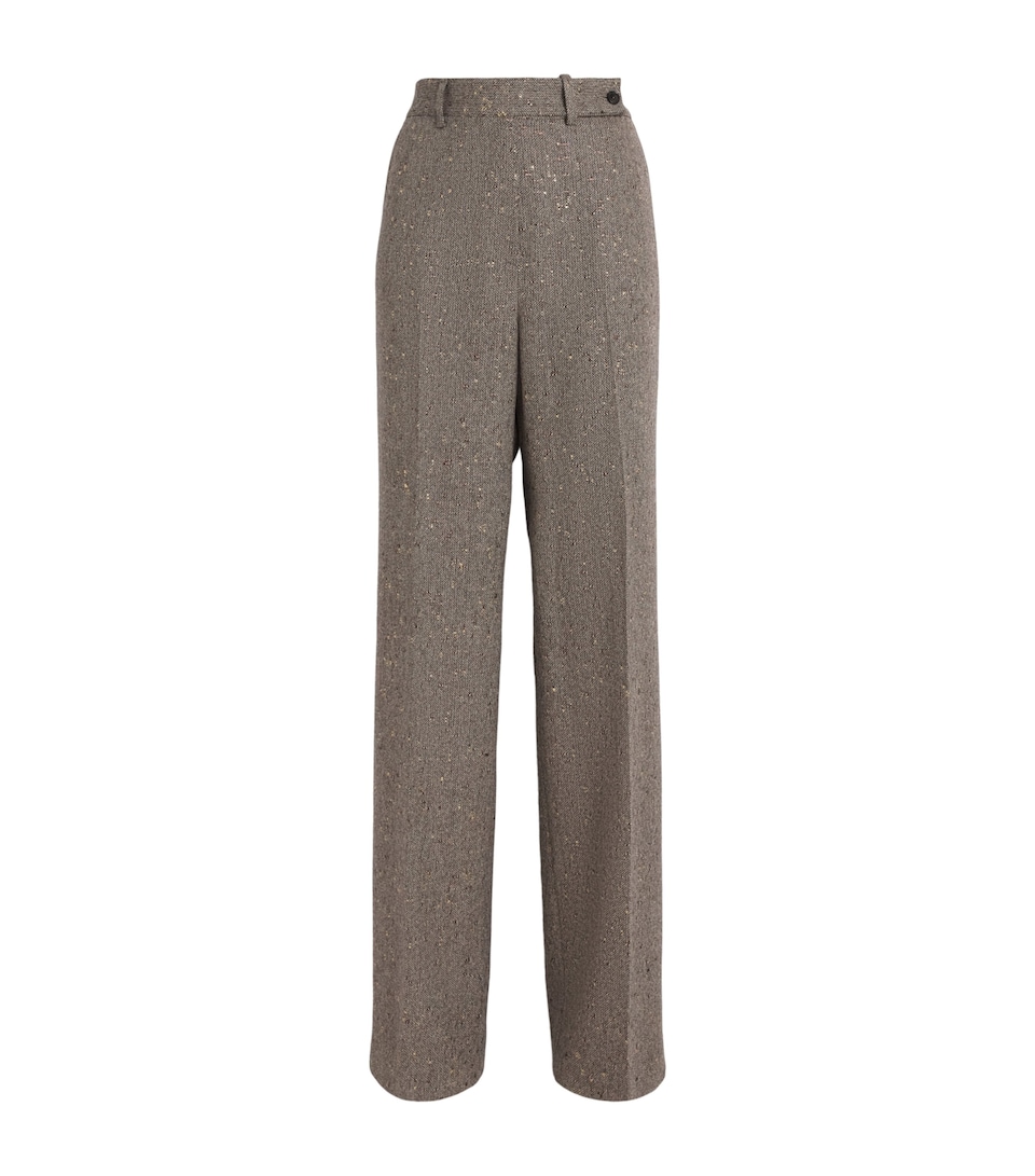 Kiton Virgin Wool-Blend Wide-Leg Trousers Light Brown Tweed