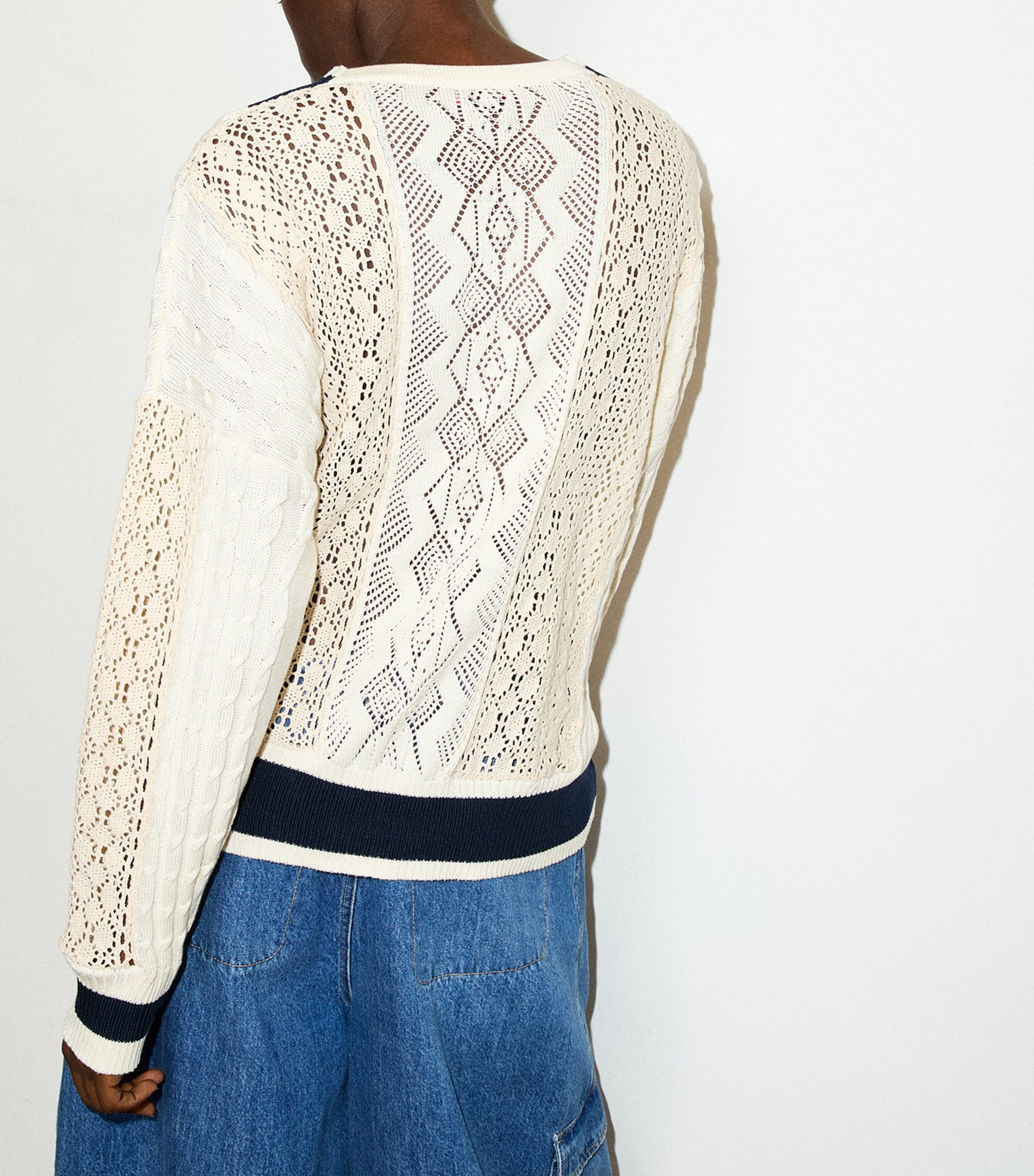 MAX&Co. Womens Cotton Crochet V-Neck Sweater Milk Image 3