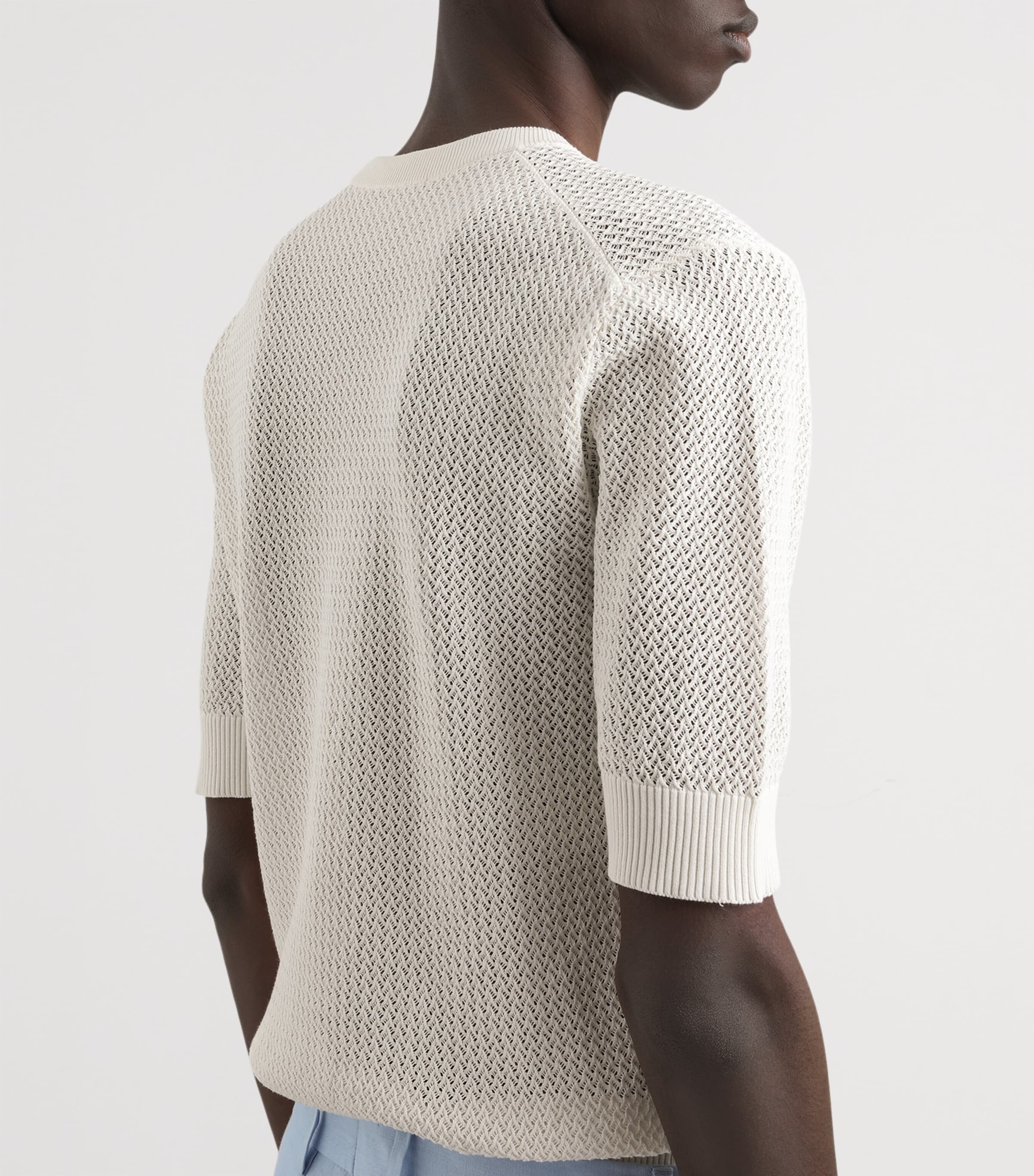 Cotton Short-Sleeve Sweater W0001-NATURAL W Image 3