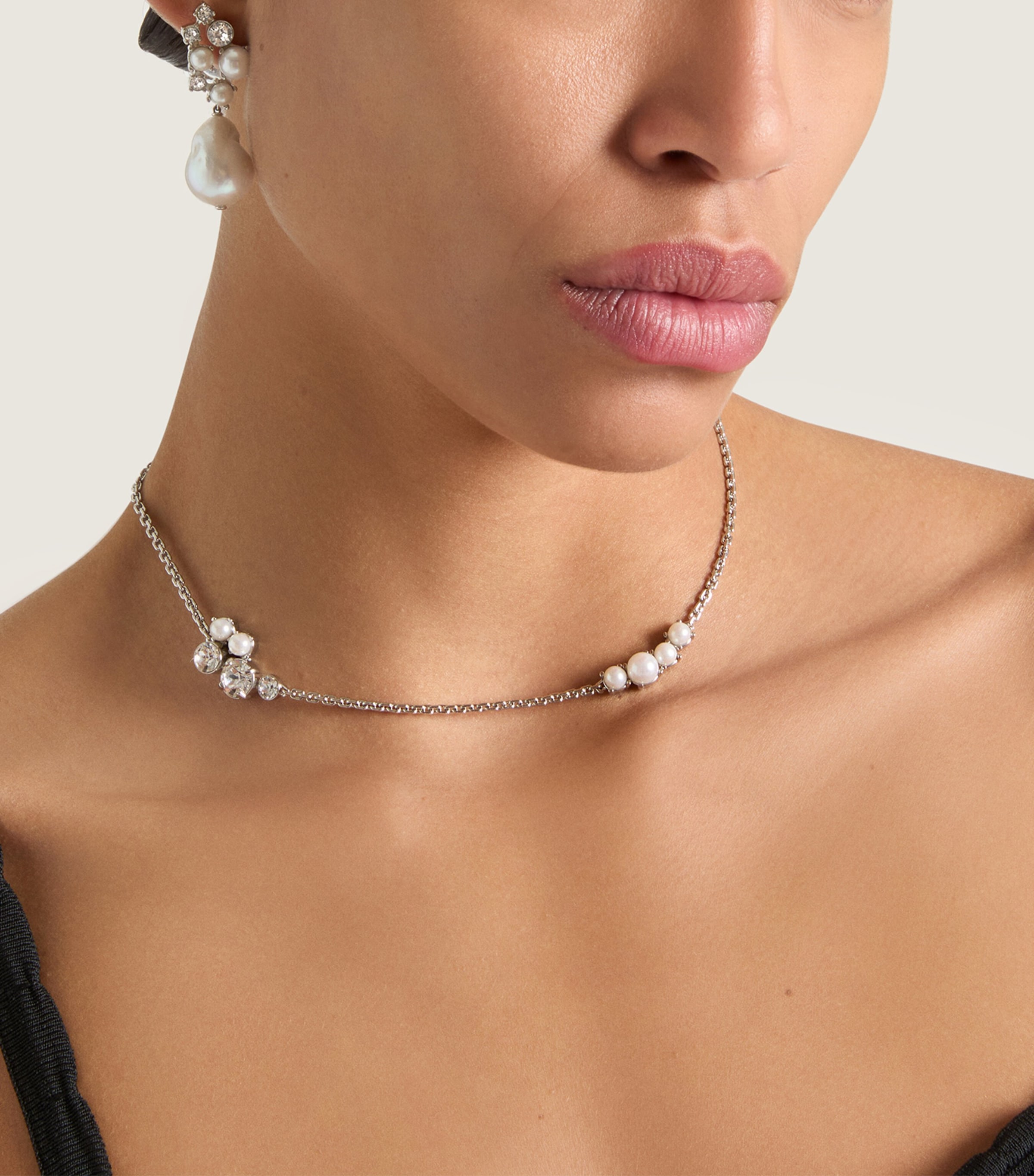 Crystal-Pearl Necklace WHITE/SILVERY Image 2