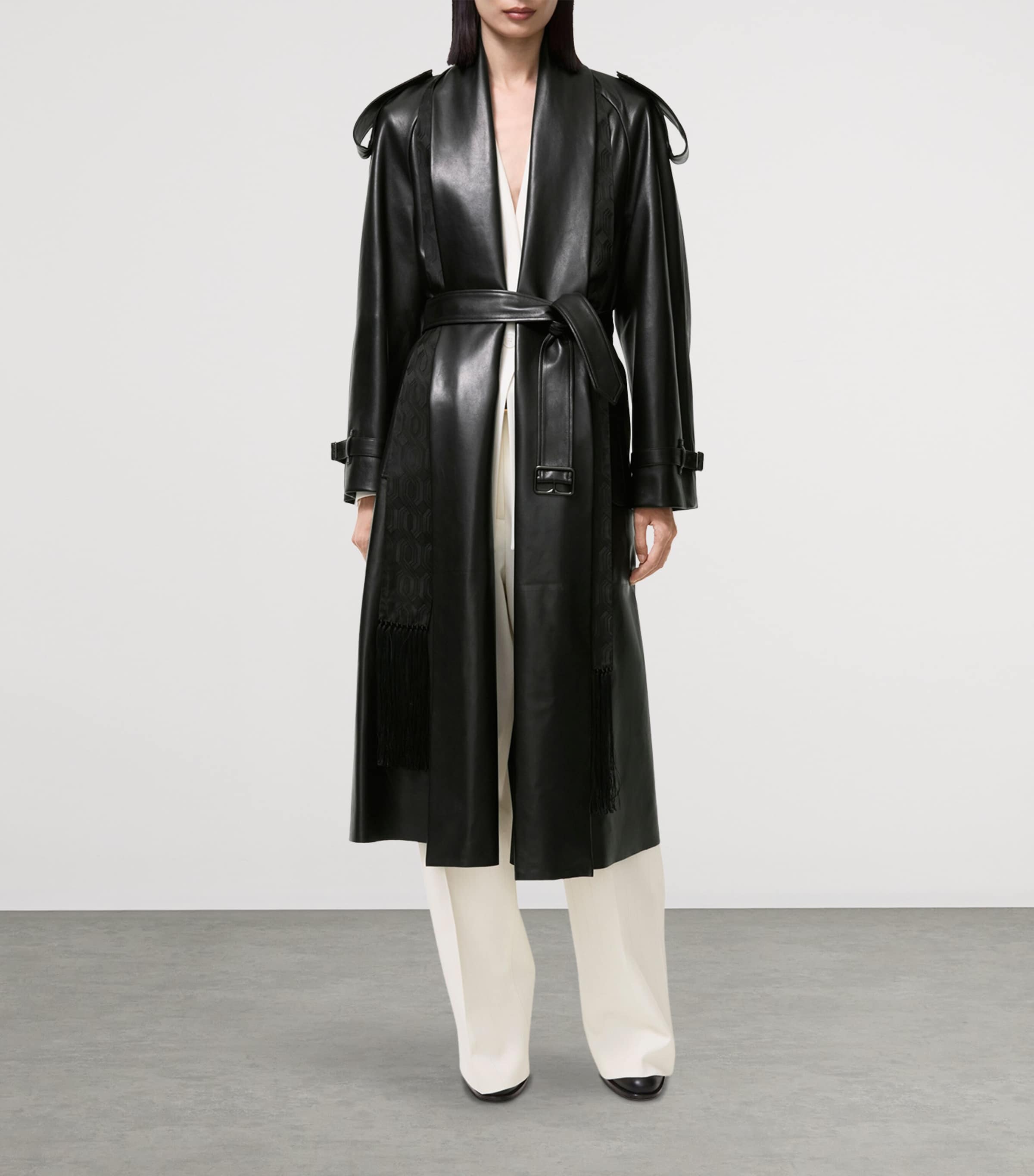 Burberry Womens Leather Wrap Trench Coat Black Image 2