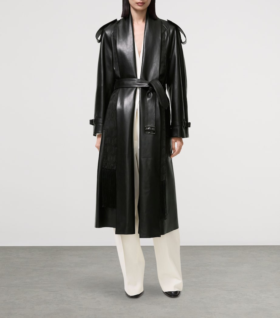 Burberry Womens Leather Wrap Trench Coat Black Image 2