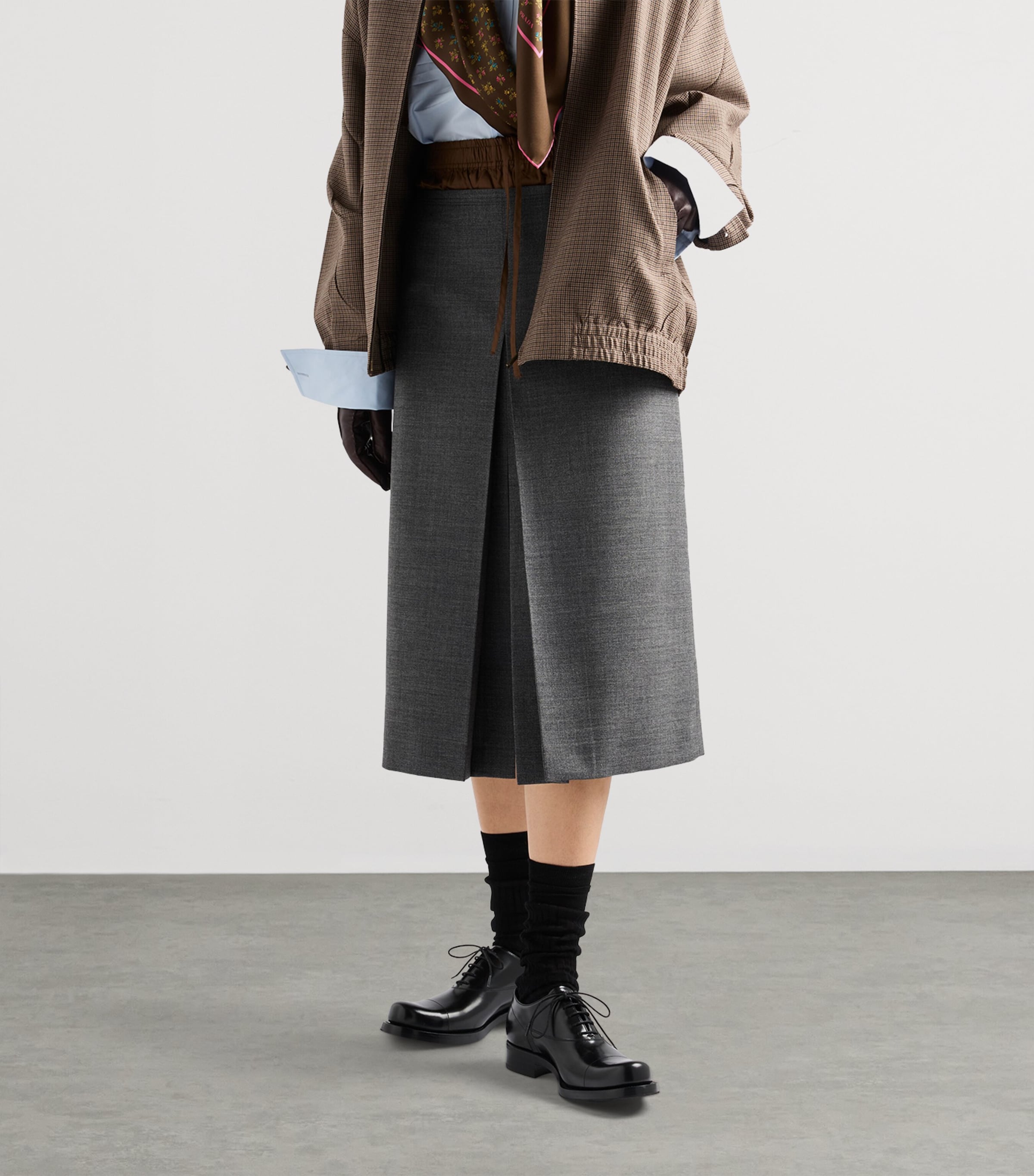 Prada Womens Wool Rush Stitch Midi Skirt Grey Image 3