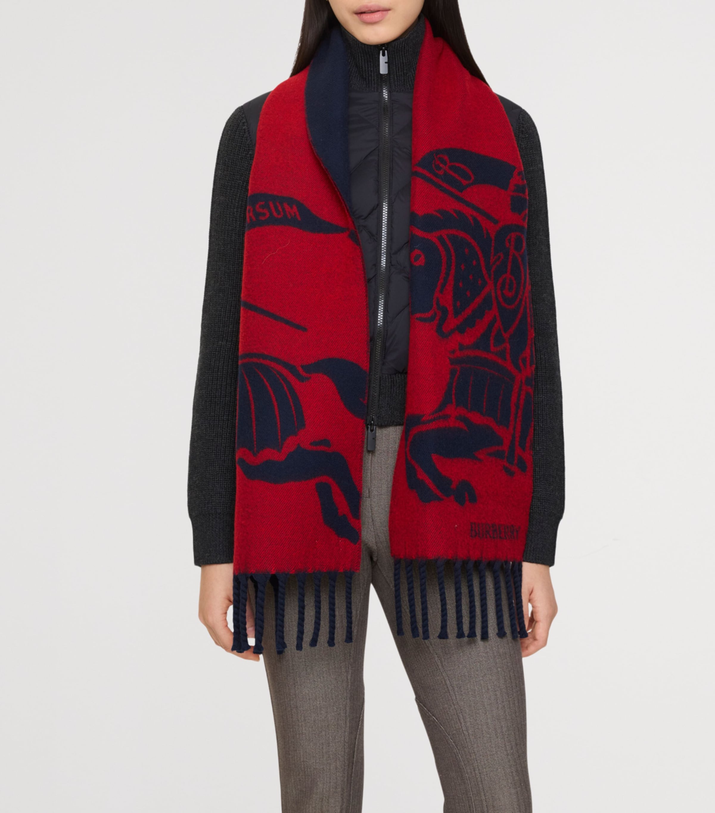 Wool Reversible EKD Tassel Scarf NAVY Image 4