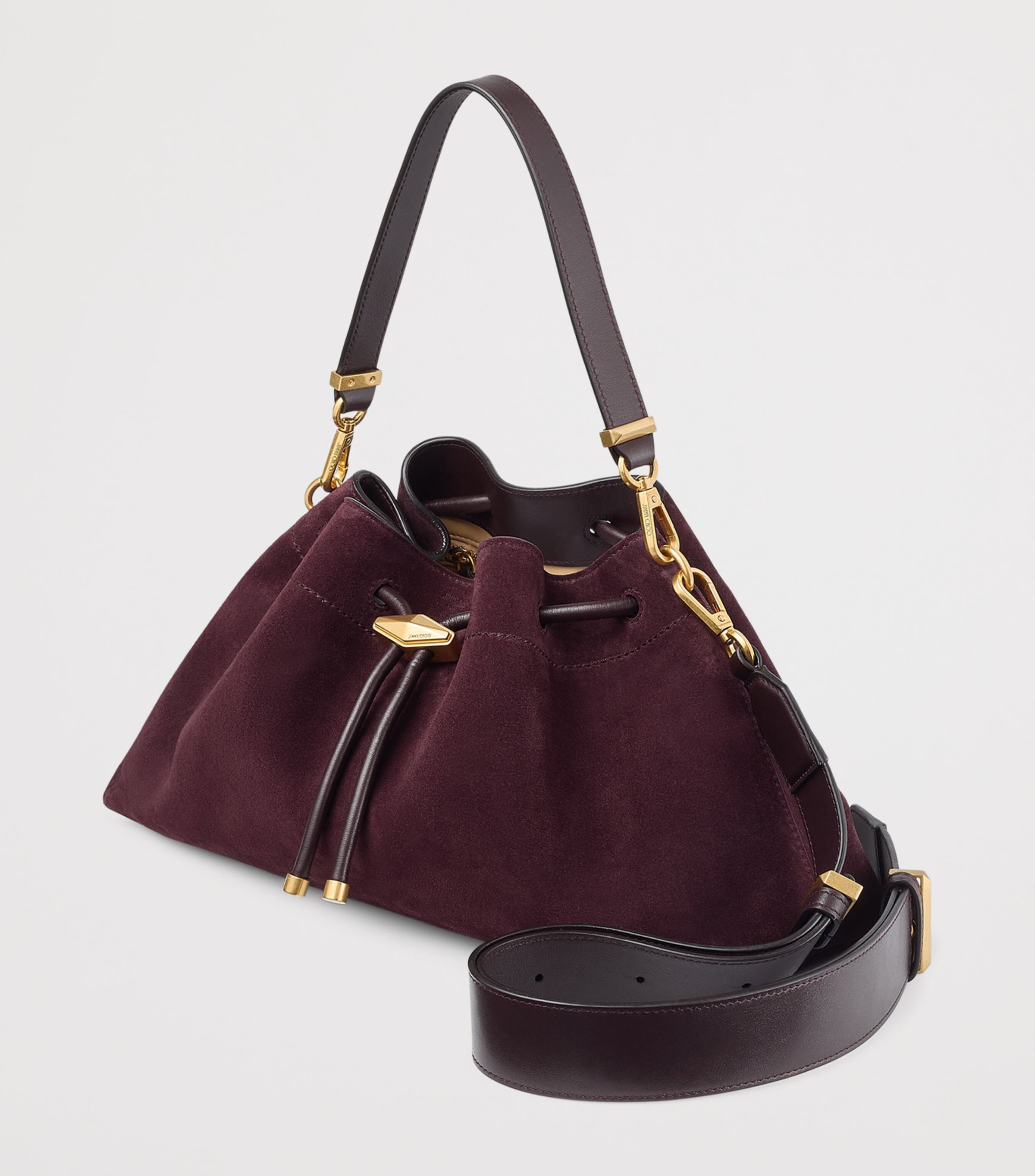 Medium Suede Cinch Shoulder Bag DEEP MERLOT/GOLD Image 2