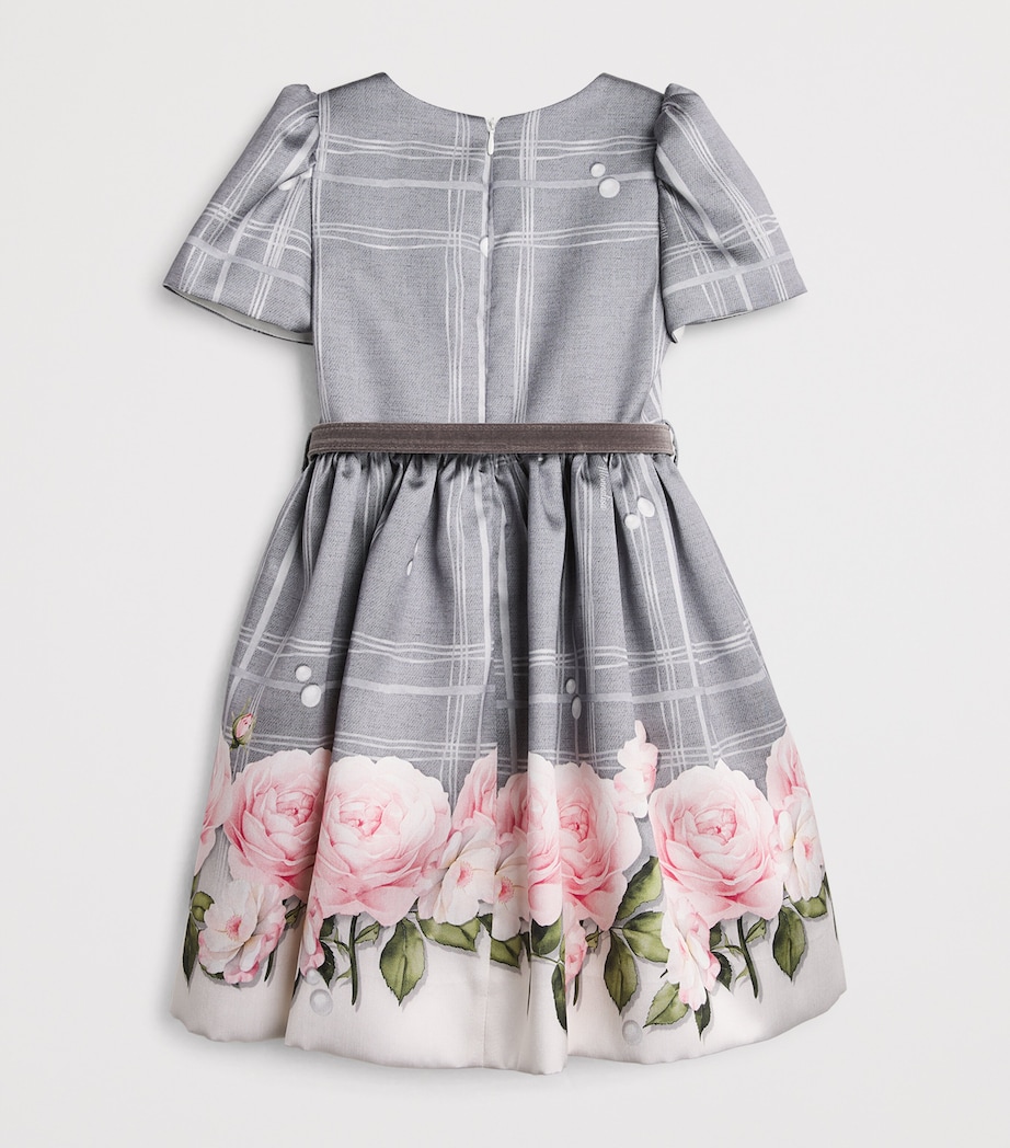 Monnalisa Rose Print Mikado Dress (4-14 Years) Grigio Image 2