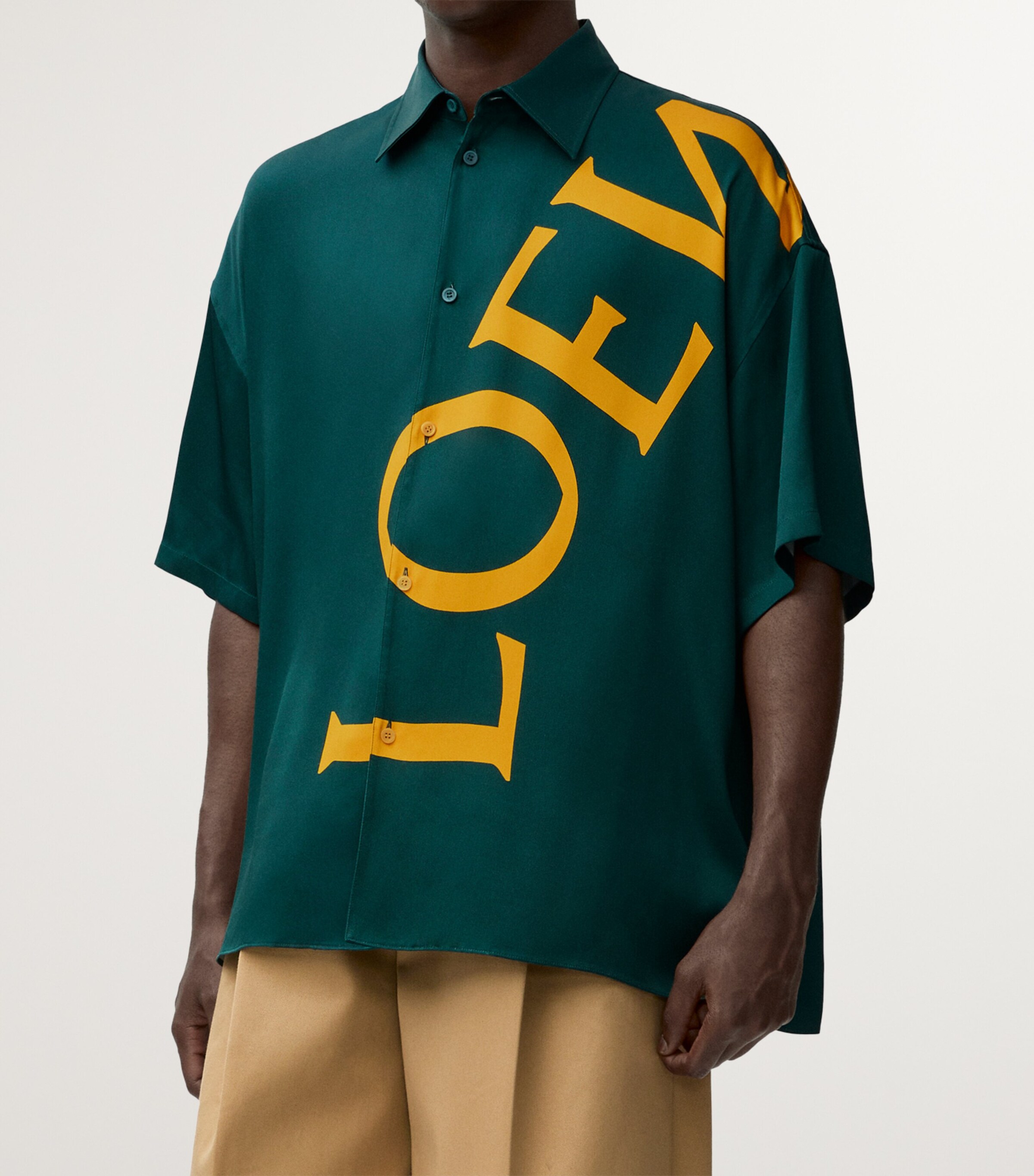 LOEWE Mens Short-Sleeve Logo Shirt Green/yellow Image 3