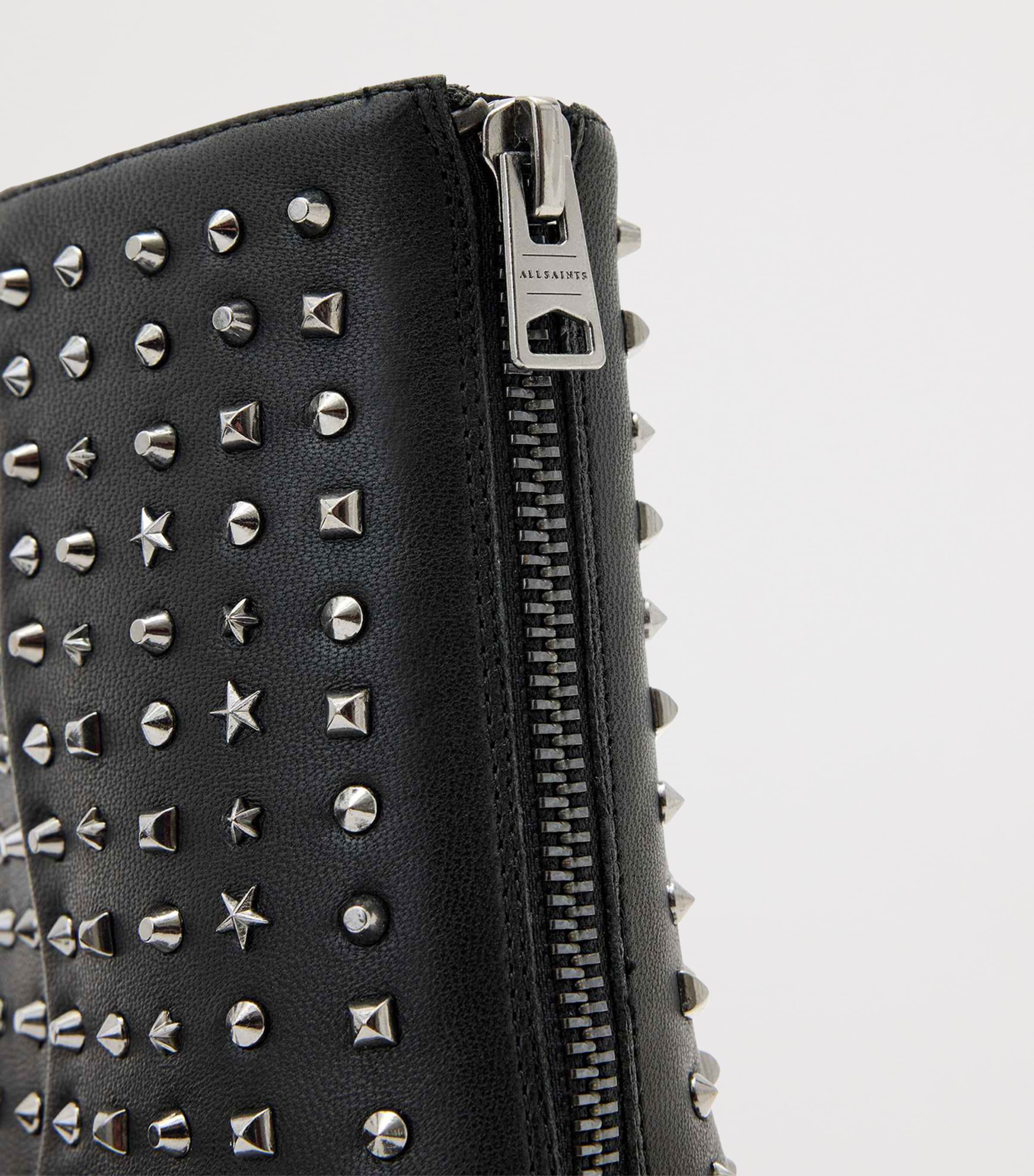 Leather Stud Heeled Boots 88 BLACK Image 5