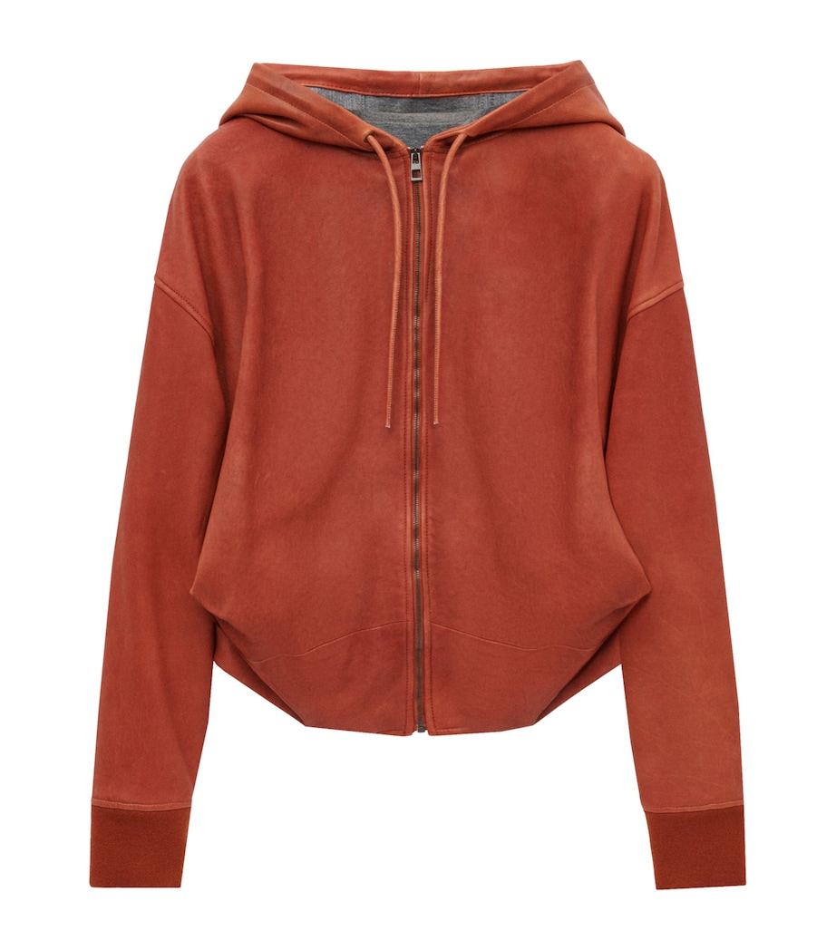 LOEWE Womens Leather Draped Hoodie Orange Image 1