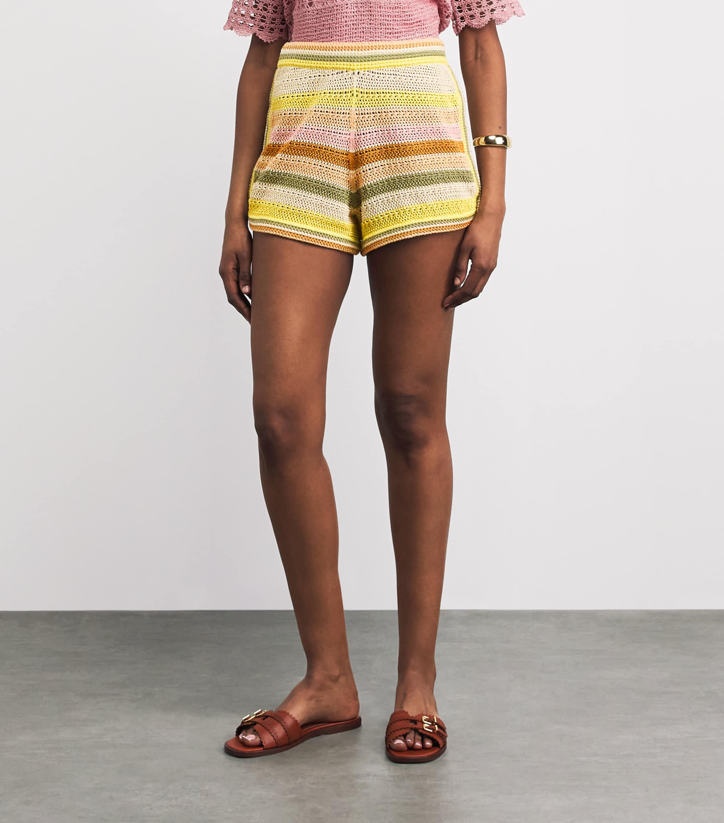 Zimmermann Womens Cotton Crochet Stripe Indra Shorts Image 4