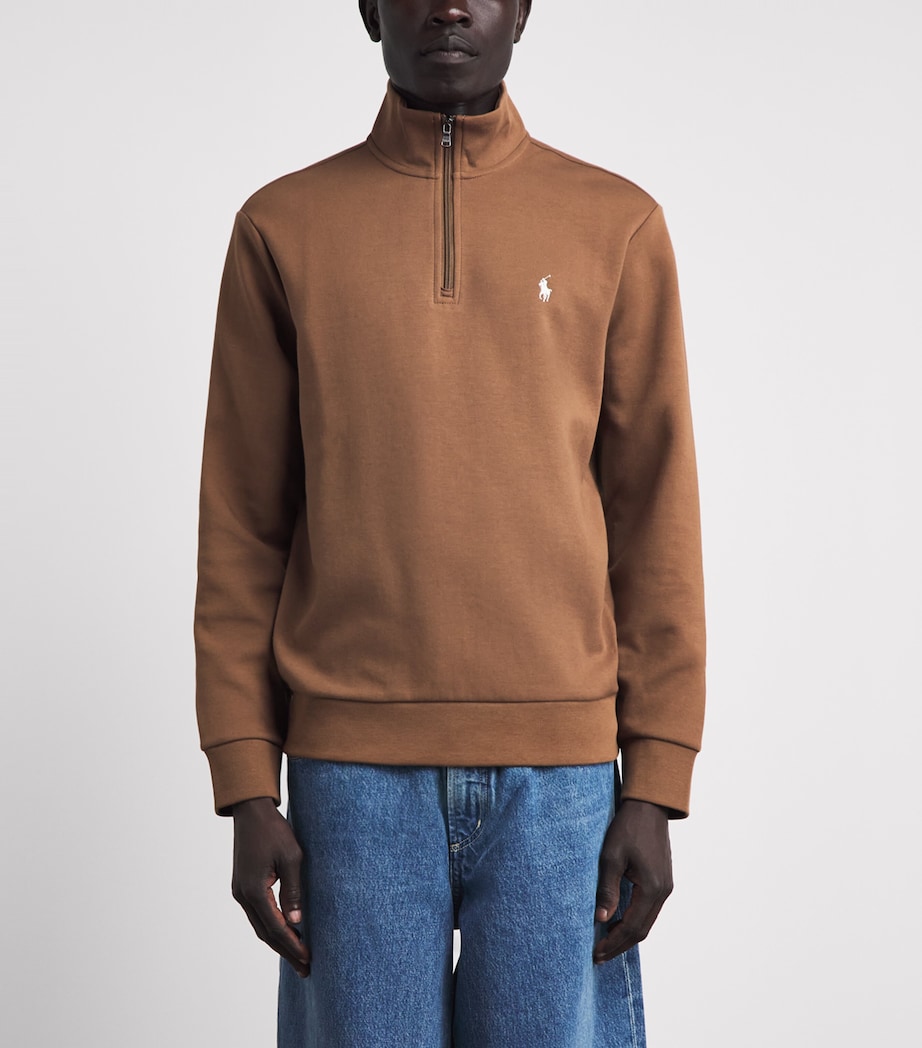 Polo Ralph Lauren Mens Polo Pony Quarter-Zip Sweatshirt Luggage Brown Image 4