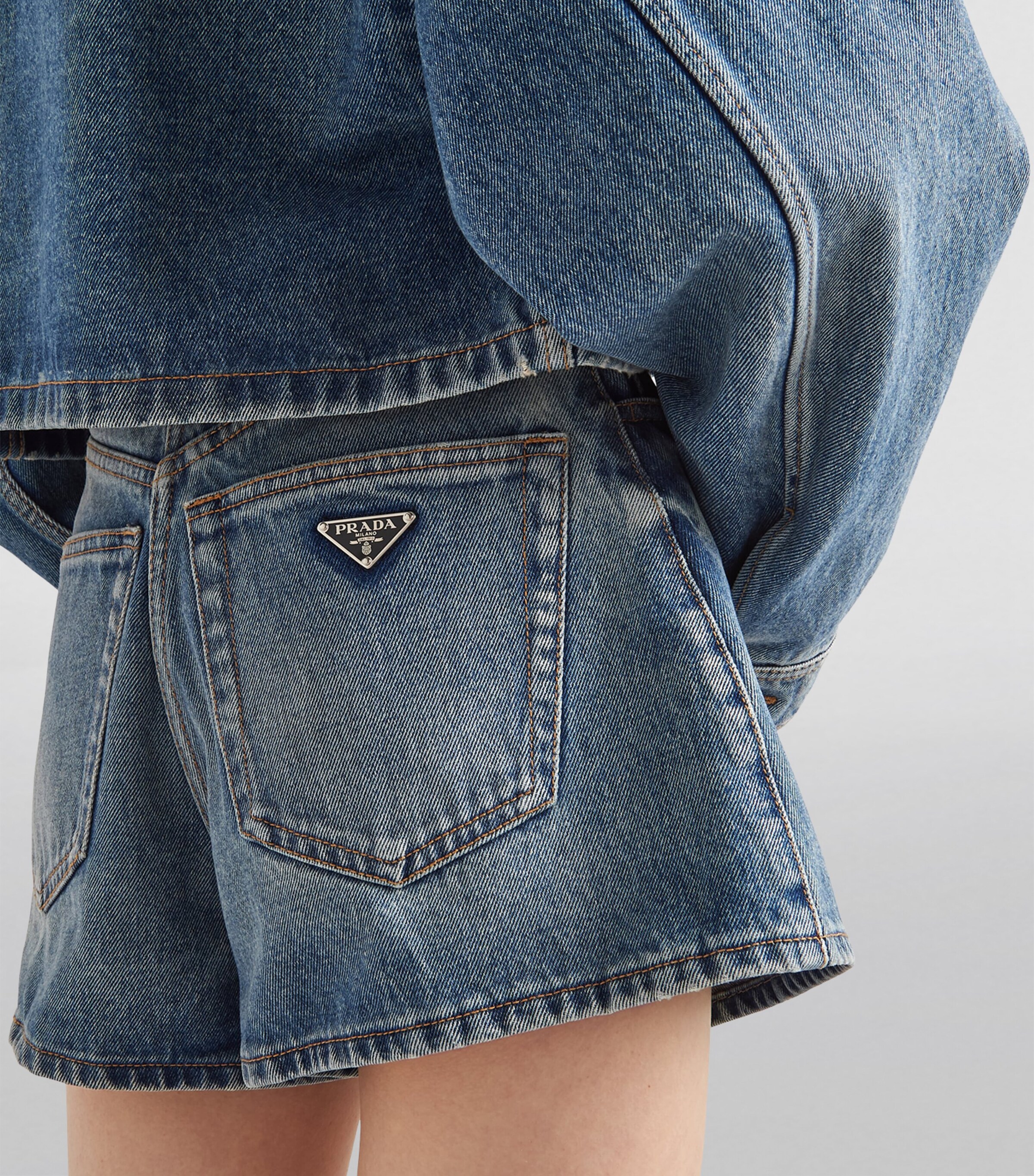 Prada Womens Denim High-Waisted Shorts Image 5