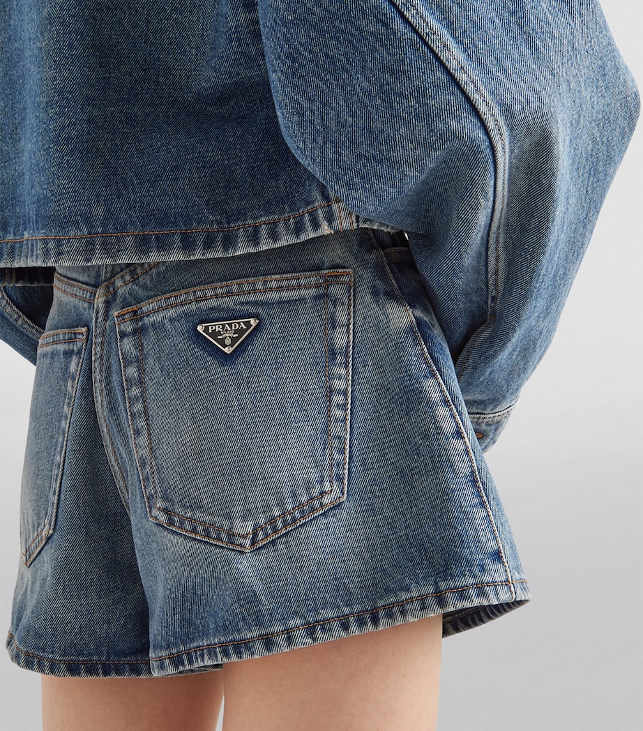Prada Womens Denim High-Waisted Shorts Image 5