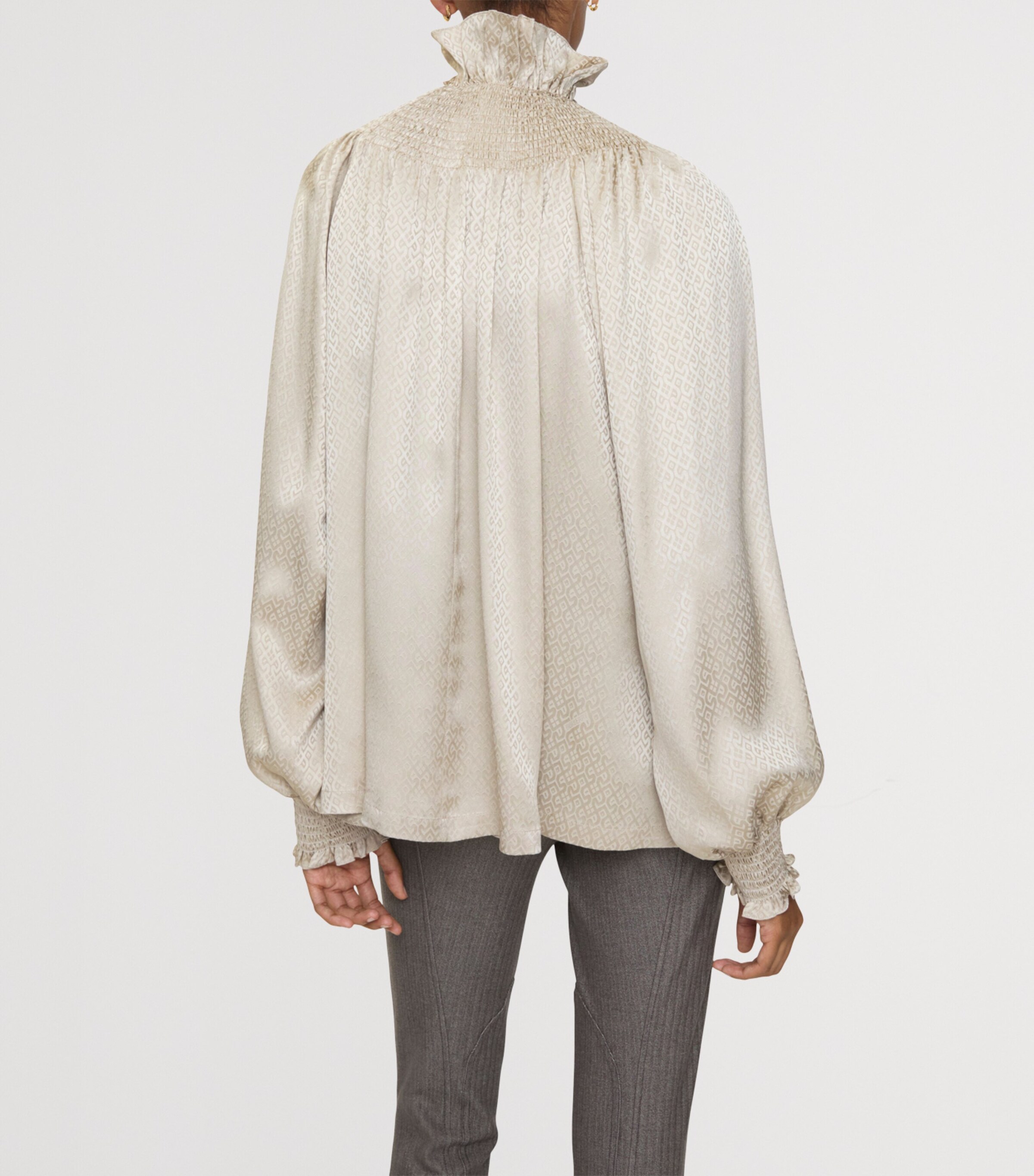 Silk Geometric Jacquard Blouse TAUPE BEIGE IP PAT Image 3