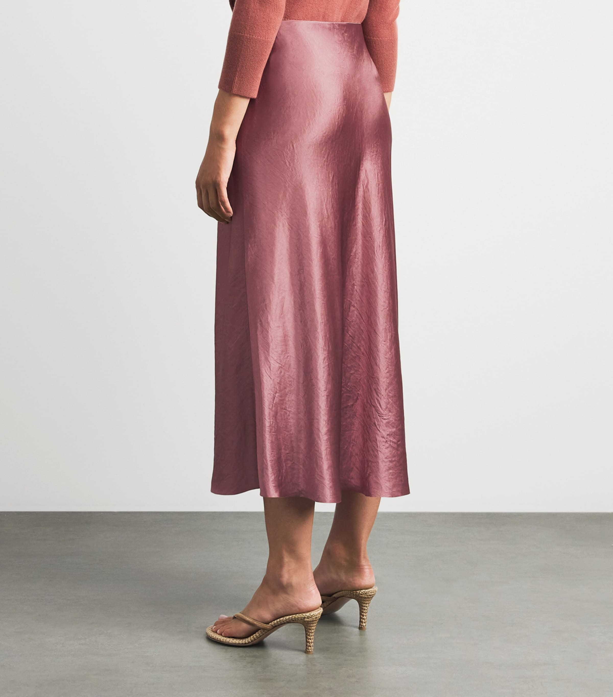 Vince Womens Crinkle Satin Midi Skirt Rose Jam Image 5