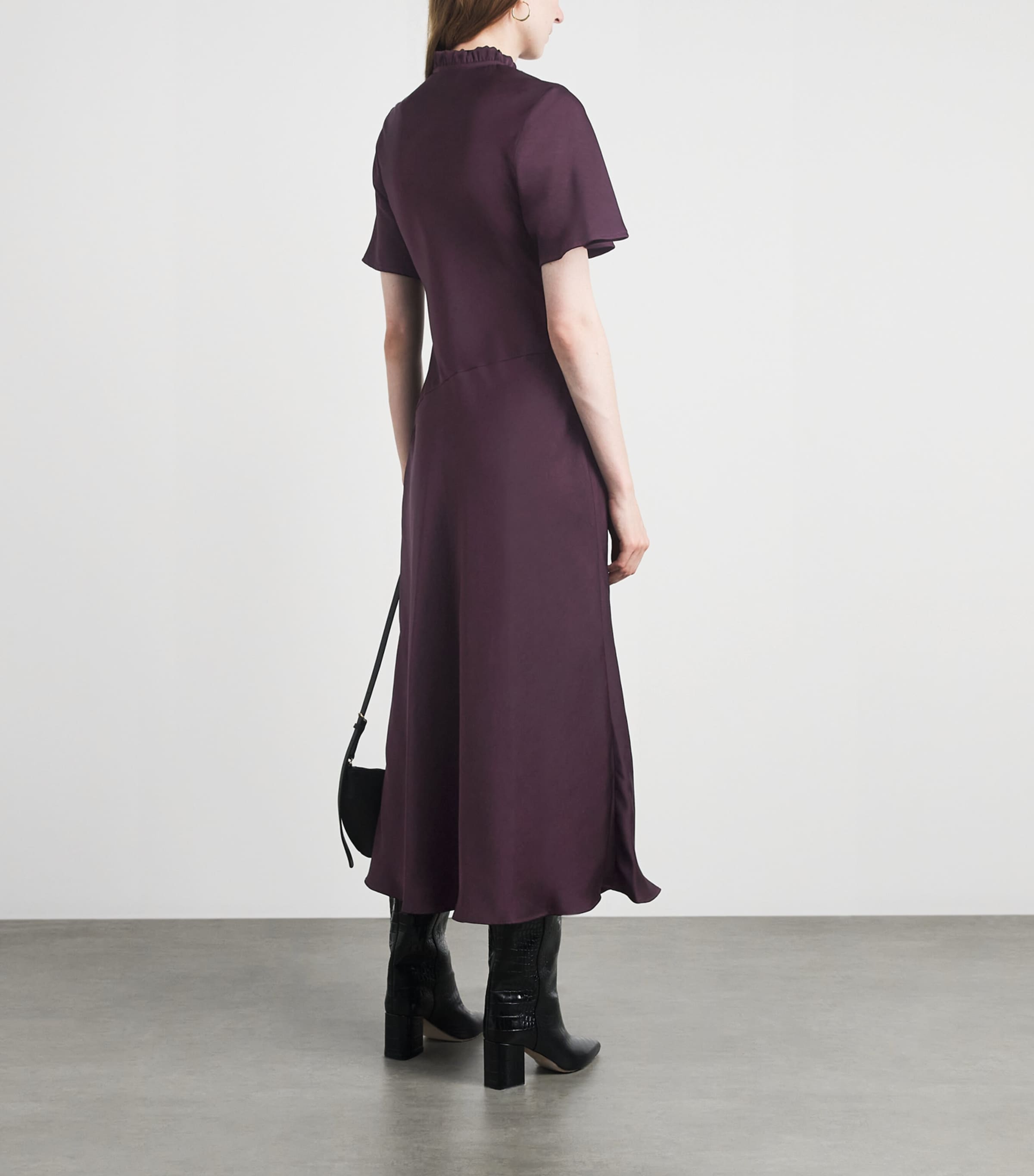 Claudie Pierlot Womens Satin Short-Sleeve Midi Dress Dark Dahlia Image 4