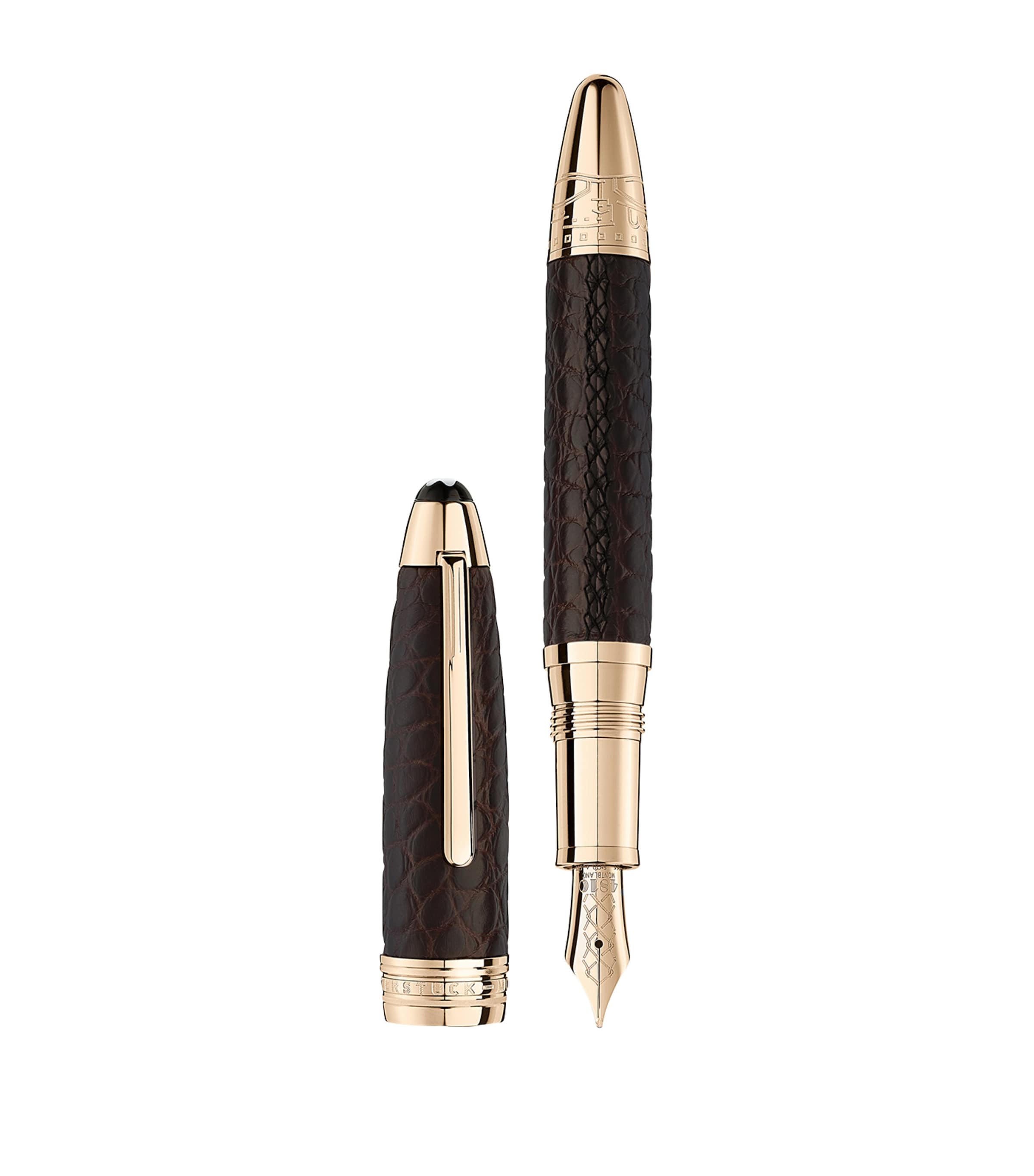 Montblanc Platinum-Plated Leather Meisterstück Fountain Pen Brown Image 1