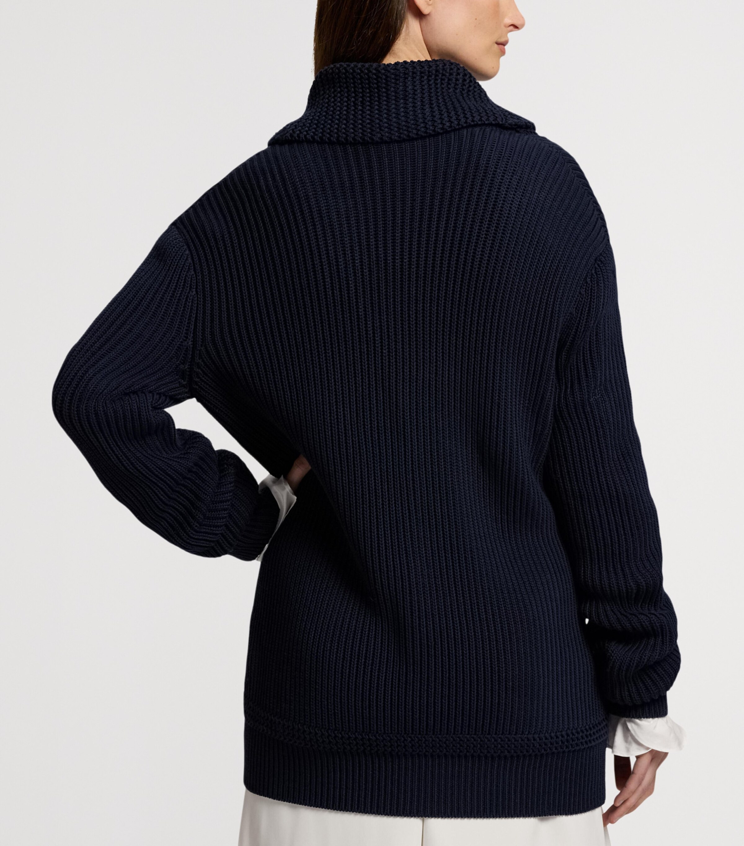 Cotton-Silk Shawl Collar Cardigan NAVY-410 Image 9